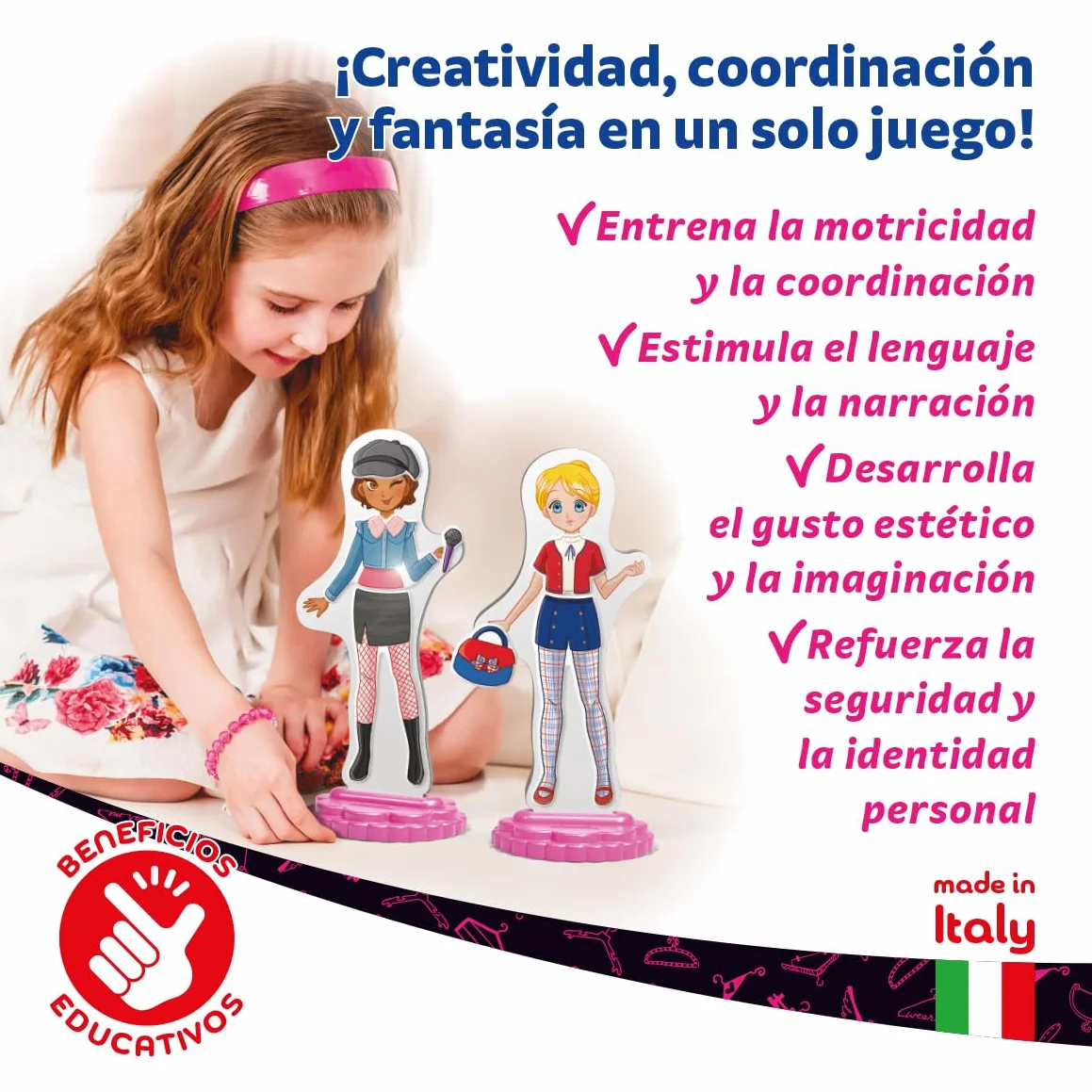 Quercetti Magnetic Fashion Best Friends, Juguetes Niña 5 Años a 9 Años, Juego Magnetico con Muñecas y Ropa, Juguetes Niñas, Juegos Infantiles Creativos para Niñas, Made in Italy
