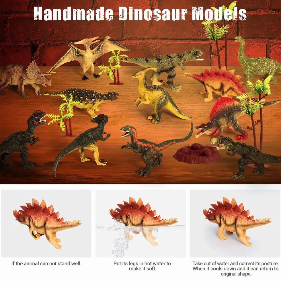 FRUSE Dinosaurios Juguetes con 145x98cm Tapete de Juego,12 Figuras de Dinosaurio Realistas con T-Rex,Carnotaurus,Libro de Dinosaurio,Jurassic Dinosaurios World Regalo para Niños y Niñas 3 4 5 6 7