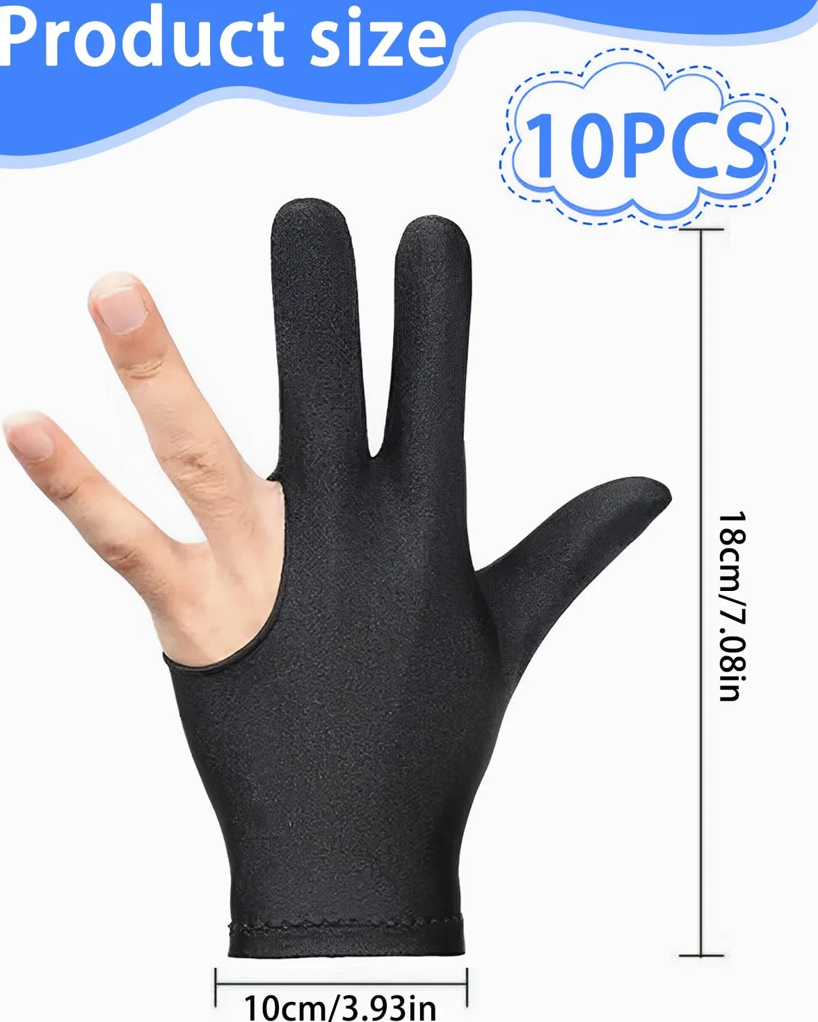 Guantes de billar con 3 dedos elásticos unisex para zurdos