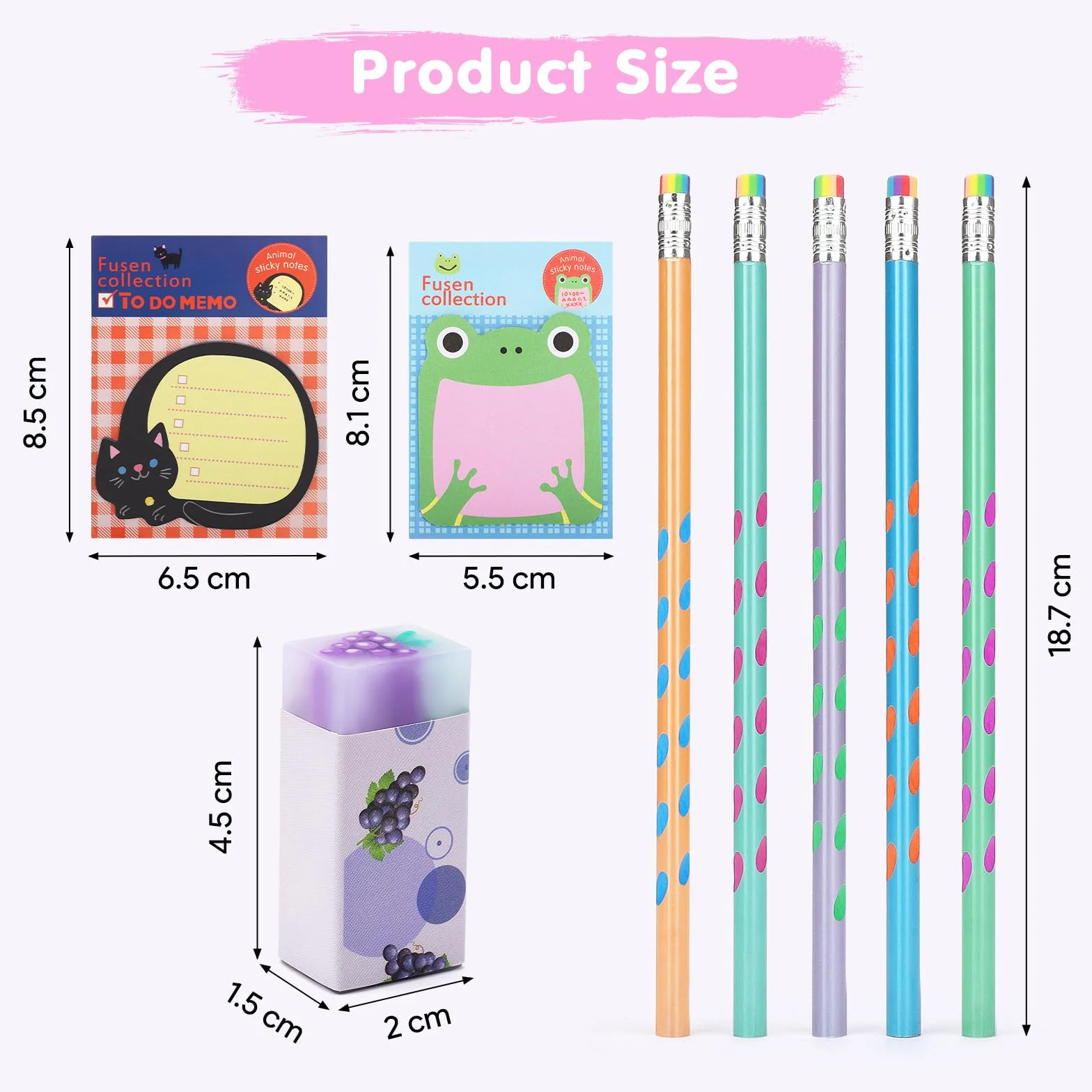 SKAMORI 60 Piezas Lapices con Gomas Niños Regalo, 20 Gomas de Borrar Divertidas + 20 Lápices Triangulares + 20 Notas Adhesivas, Regalos Cumpleaños Niños Colegio & Detalles Cumpleaños Infantil