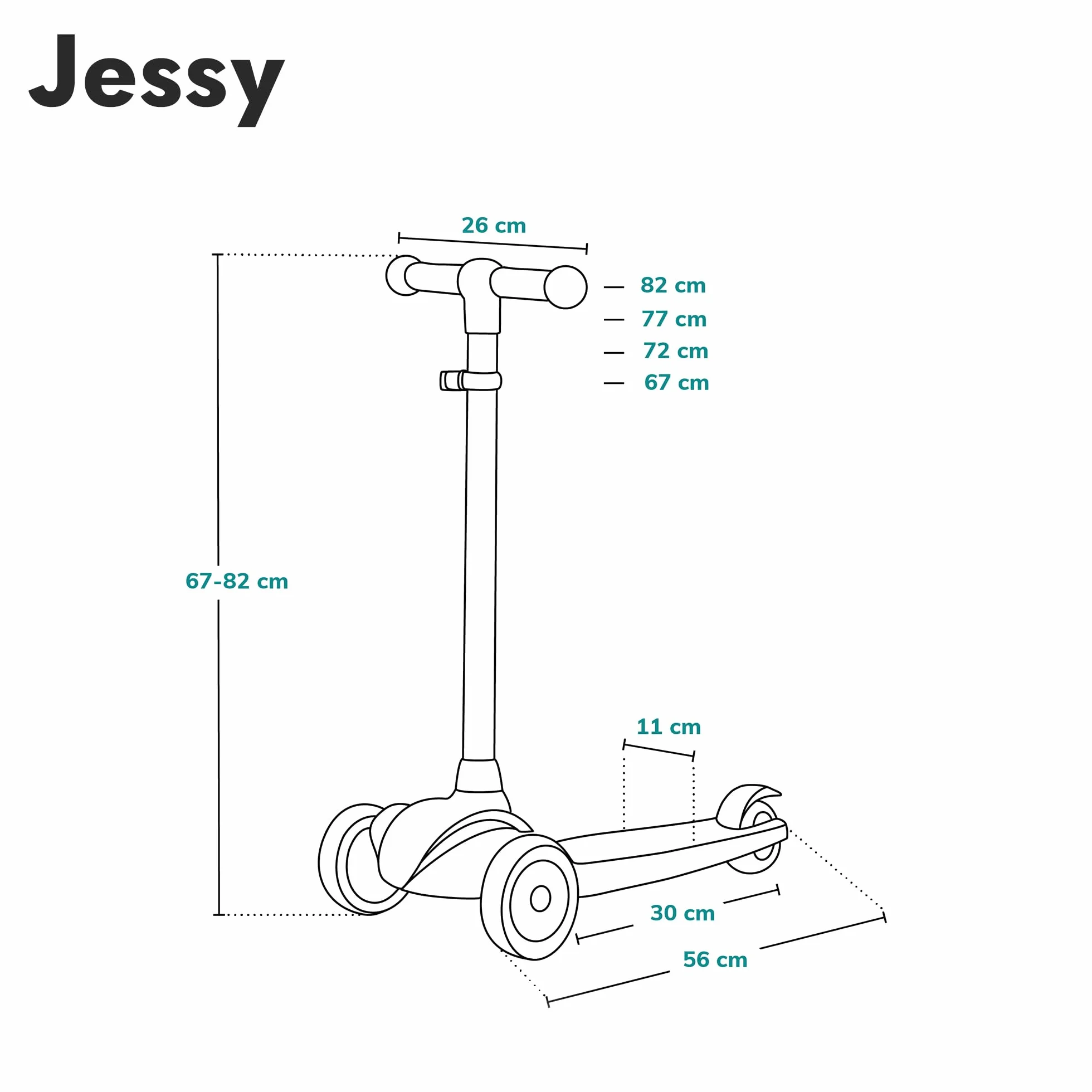LIONELO Jessy Scooter de Equilibrio para niños de 3 años hasta 50 kg, Scooter de 3 Ruedas Ligero con Ajuste de Altura, Ruedas LED, Plataforma Antideslizante