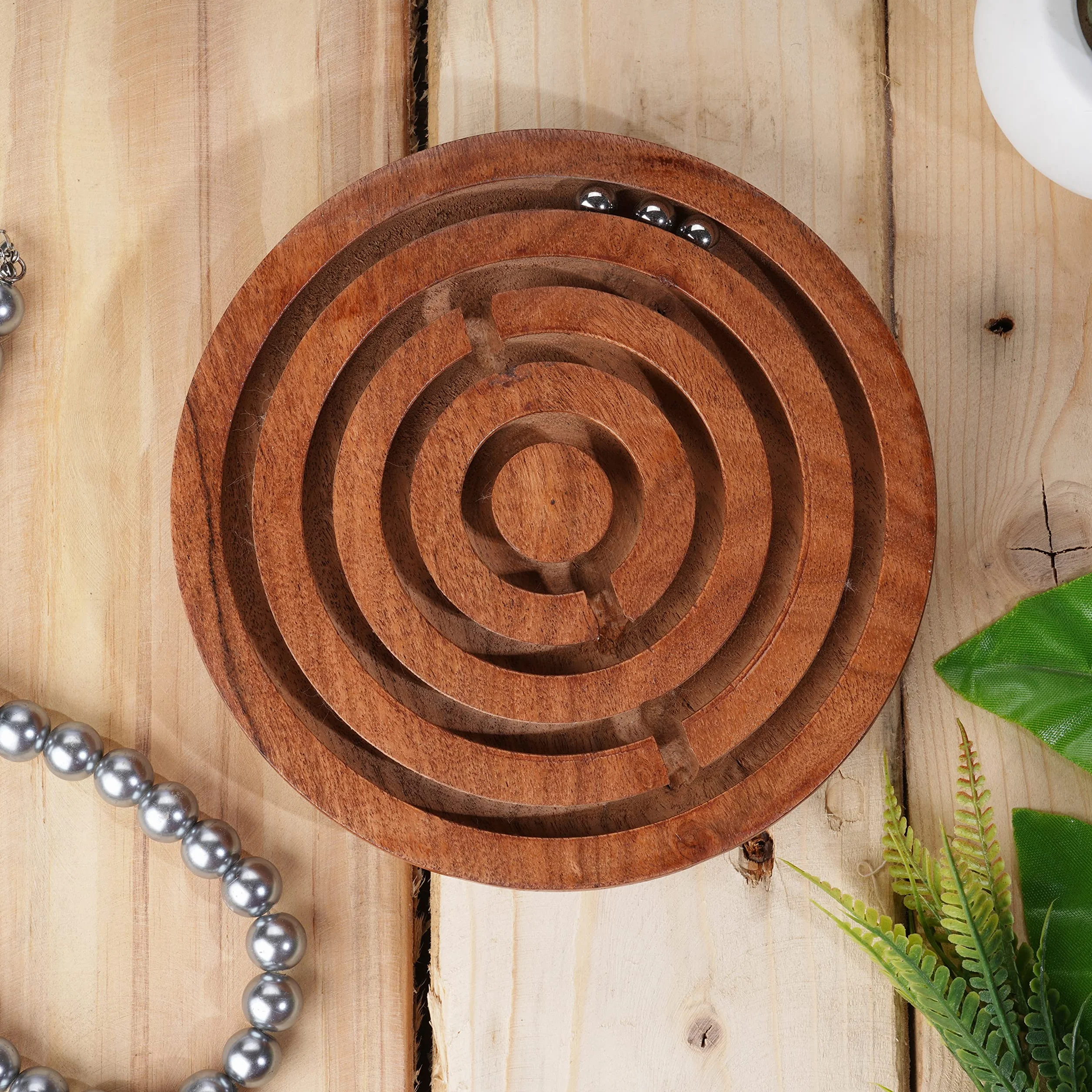 Ajuny Juego de Laberinto Redondo de Madera con Bolas Metálicas – Rompecabezas de Mesa Educativo y de Habilidad para Niños y Adultos, Juego de Viaje Portátil 15 cm
