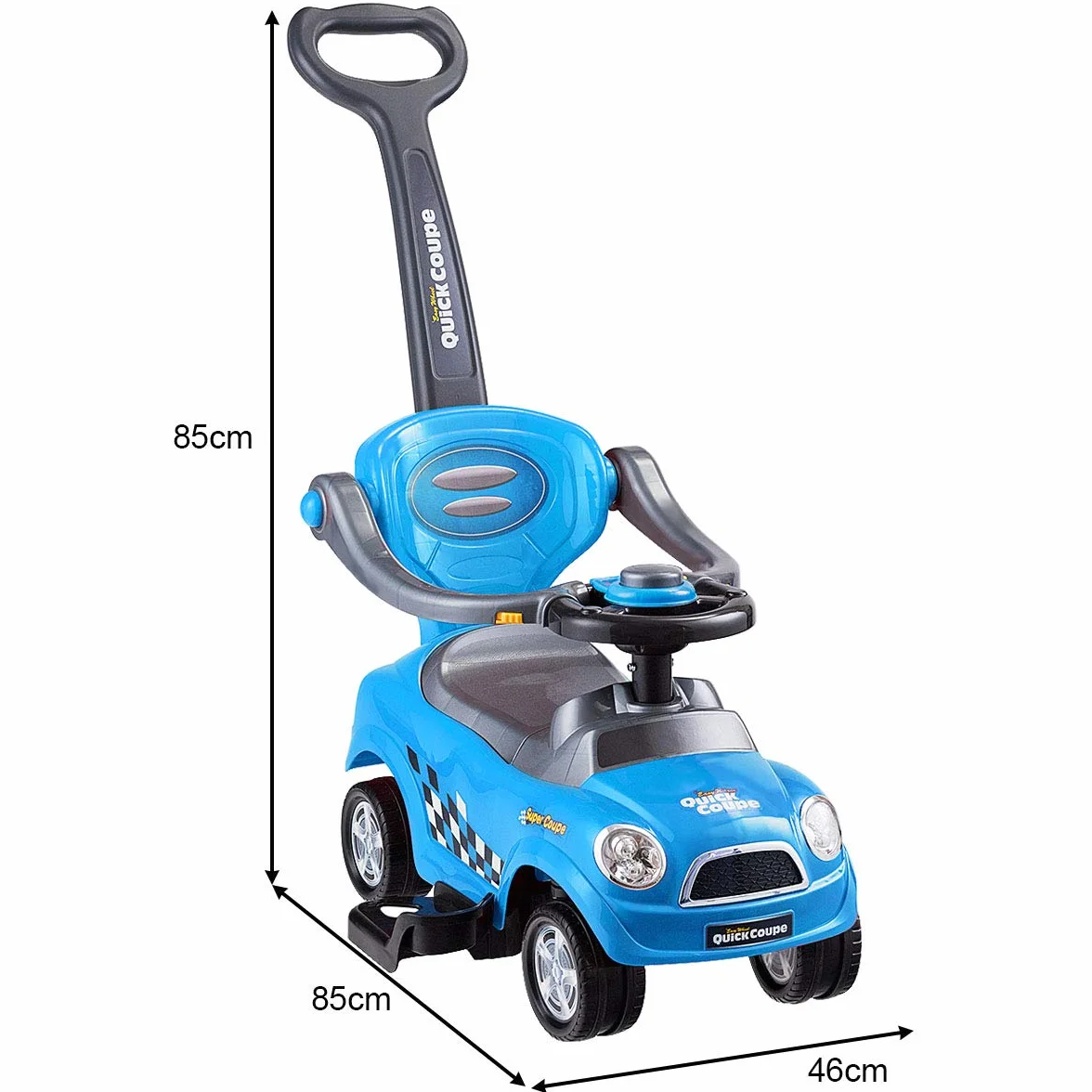 COSTWAY 3 en 1 Coche de Empuje Infantil, Coche para Niños de Pie con Barandillas Desmontables y Asa, Bocina, Espacio de Almacenamiento Oculto y Diseño Antivuelco para Niños de 2 a 6 Años (Azul)