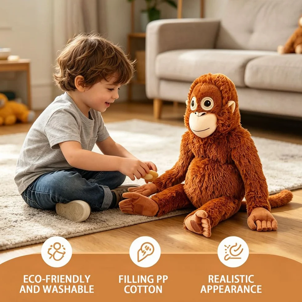 Punch Monkey Peluche, Peluche de orangután Grande de 66 cm, Manos MagnéTicas Mono de Peluche, Lavable y Seguro para niños,Peluche de Apoyo Emocional para Niños y Adultos