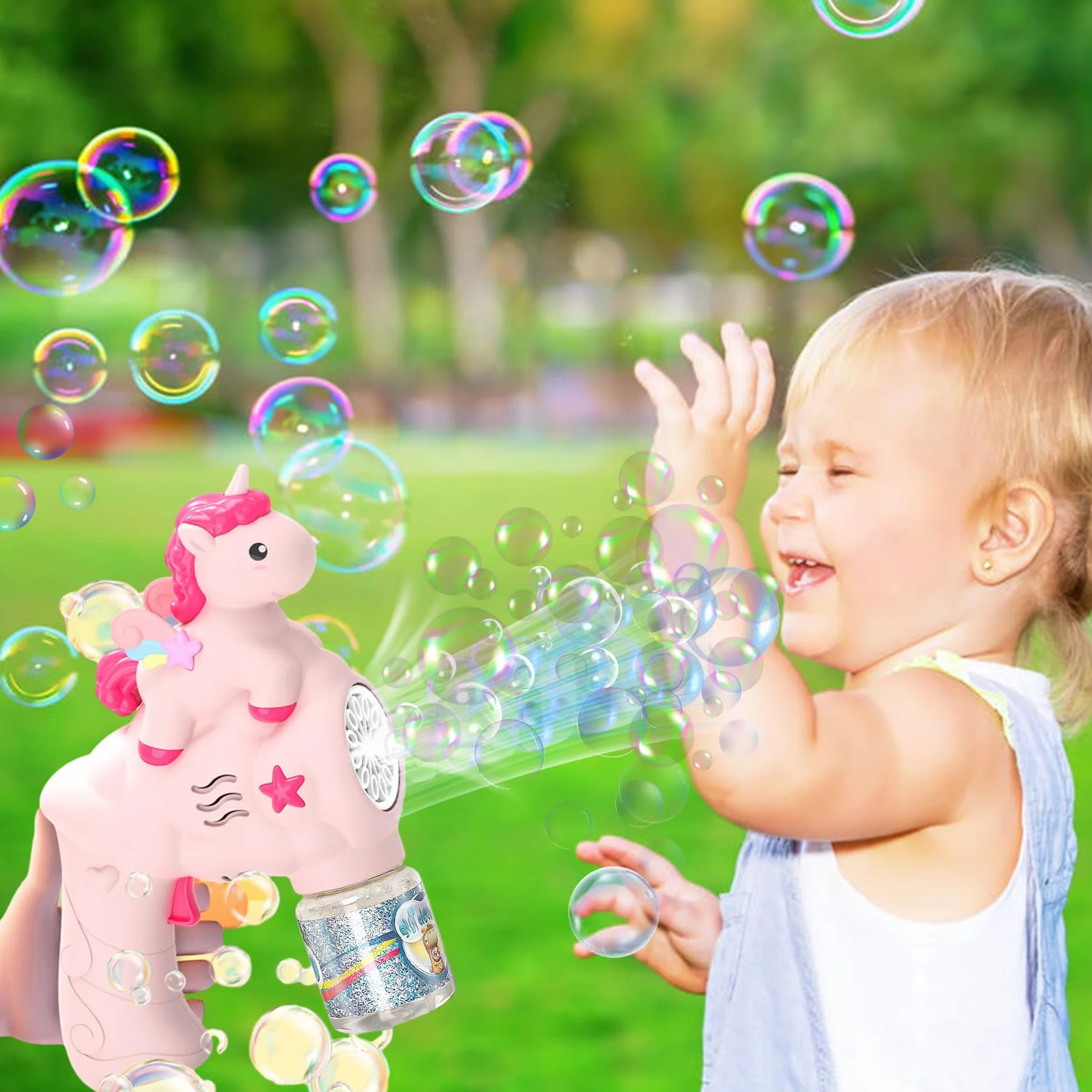 Pistola de Burbujas,Máquina de burbujasde Unicornio,Pistola Burbujas de jabon niños,Pistola de Burbujas automática,Máquina Automática Pompas de Jabón,para Niños,Adultos,Cumpleaños,Juguete de Verano