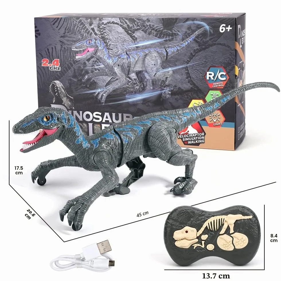 Mini Tudou 2.4G Juguetes de Dinosaurio con Control Remoto, Velociraptor electrónico Educativo para Caminar con Luces y Sonidos, Juguetes Robot de Dinosaurio alimentados por batería Recargable