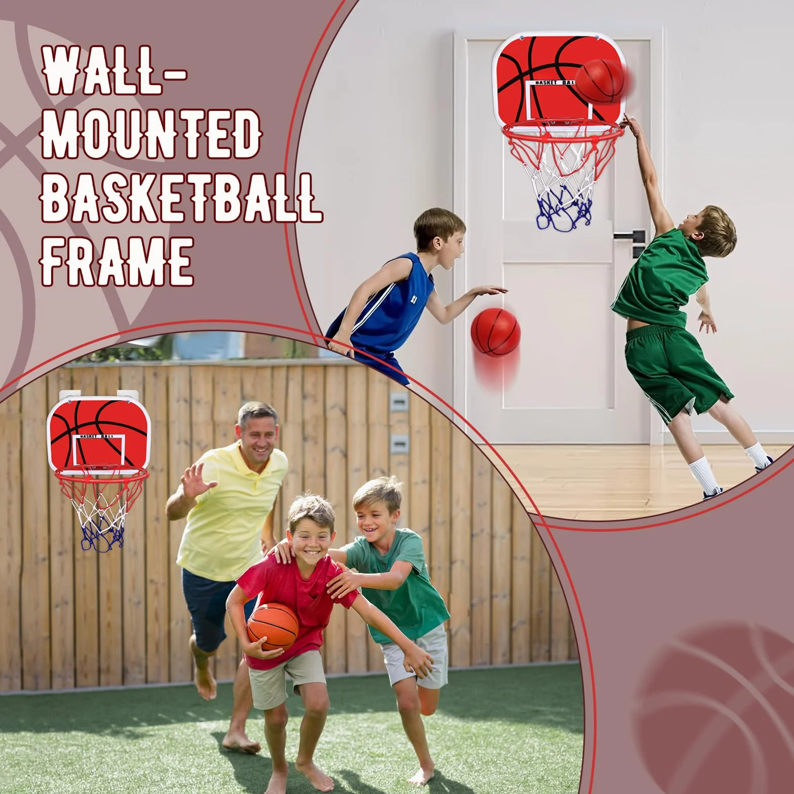 Canasta Baloncesto Infantil, Mini Aro de Baloncesto con 2 Pelotas de Daloncesto y Bomba, Tablero de Basket para Colgar, Sala de Accesorios, Mini Juguetes Deportivos