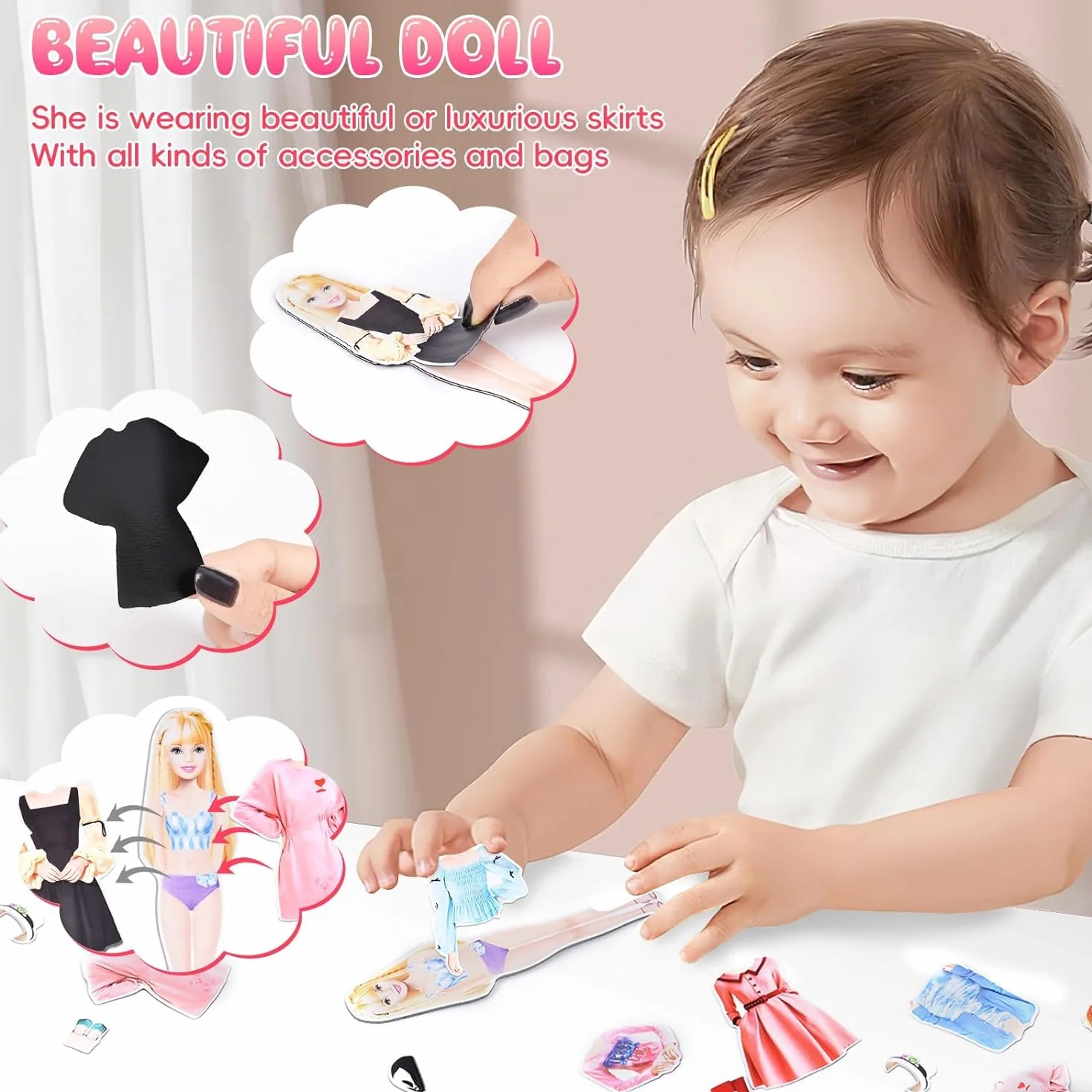 Vibbang Muñecas de Vestir Magnéticas, Muñeca de Papel de Vestir de Princesa, Juguete de Juego de Viaje de Simulación y Juego, Muñeca de Portátil para Vestir Princesas, Regalo para Niña (A)