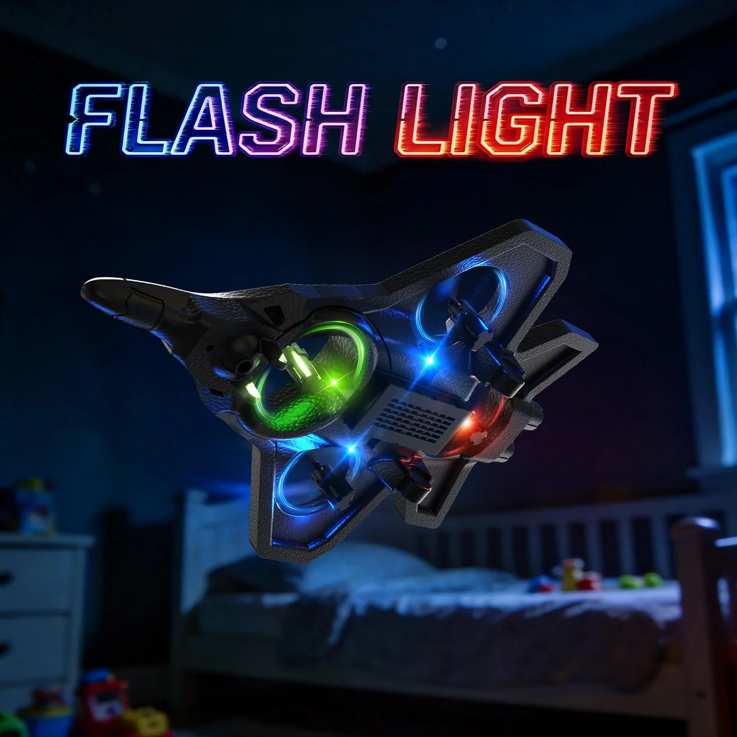 DEERC Avión de espuma RC para niños, avión teledirigido con altitud, volteos 3D y luces LED, 2 baterías, avión teledirigido para principiantes para niños y niñas (azul y naranja)