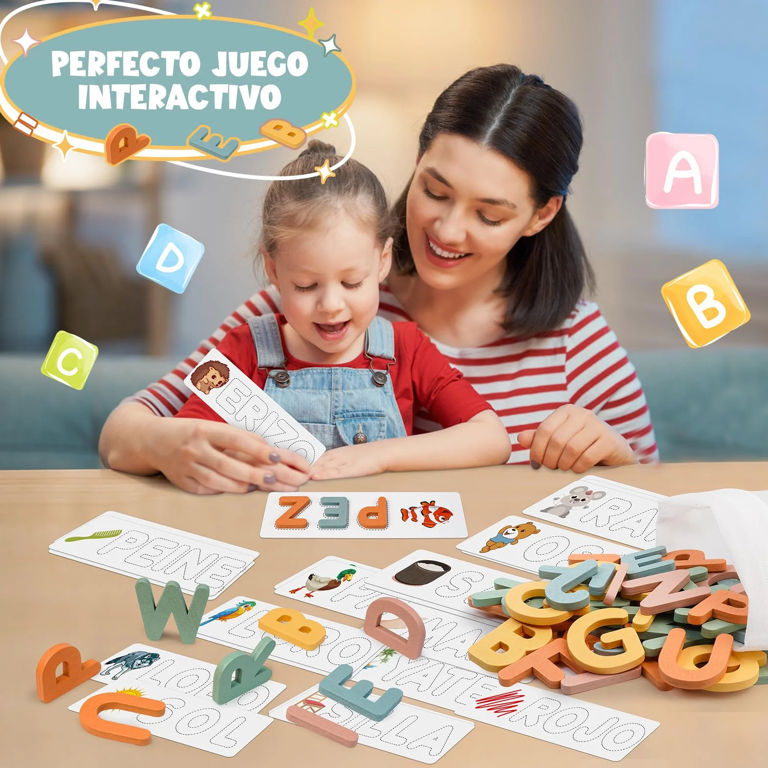 Joozmui Juguetes Niños 3 4 5 6 7 8 Años, Juegos Educativos Niños 3-8 Años Regalo Niña 3-8 Años Juegos para Niño Juguetes Niña Aprender a Leer Juguetes Montessori Scrabble Español