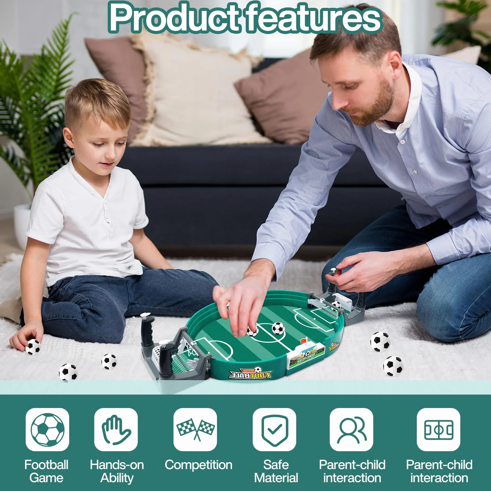 Mini Juego de Fútbol 8 Bolas, Futbolin Futbolines para Niños, Juegos de Mesa de Fútbol, Rompecabezas Juguete Interactivo Entre Padres e Hijos para Ninos