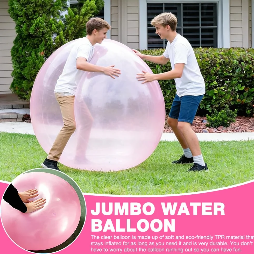 Bubble Ball XXL, HOVCEH 120cm Pelota Wubble Bubble Ball, TPR Transparente Reusable Pelota Hinchable Gigante para Playa, Jardín (Rosa)