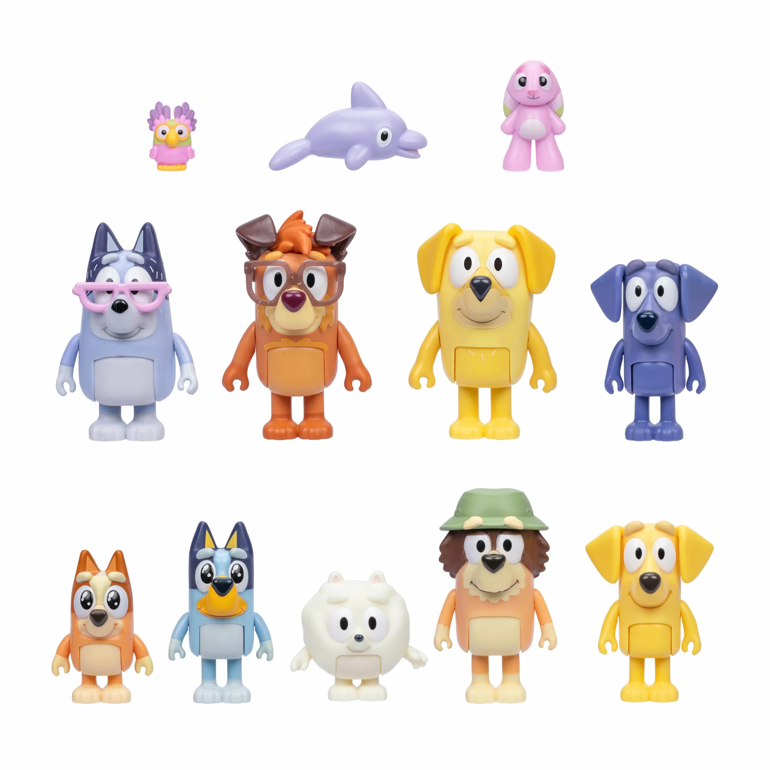 BLUEY Pack de 12 Figuras Lo Mejor para Contar Historias, el Set de Juego para Fans, Contiene 12 Figuras de Tus Personajes preferidos de la Serie, Incluidas Dos Figuras exclusivas de Joff y Pom Pom