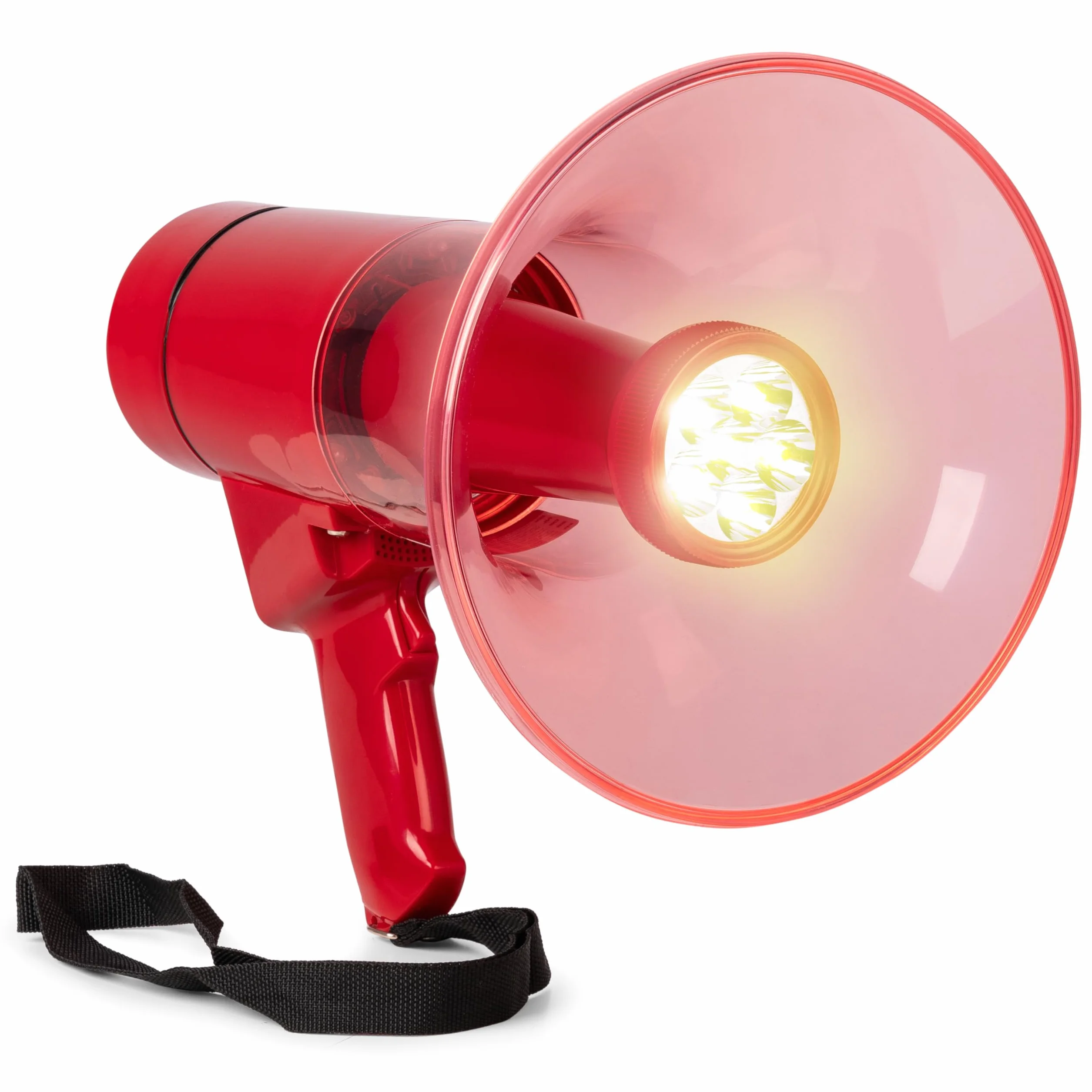 Vonyx MEG050 Megáfono 50W 1000m Alcance Batería Recargable Sirena Micrófono LED Bluetooth MP3 USB SD AUX Rojo