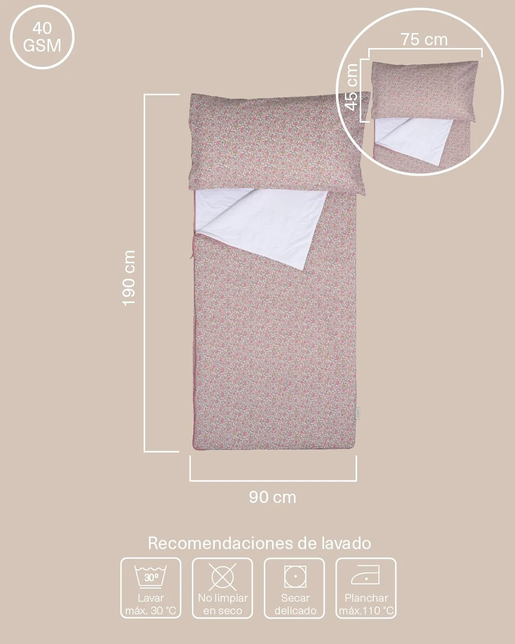 molis&co - Saco de Dormir Infantil - Saco Edredón Relleno Nórdico - Ideal para Primavera y Otoño - Juego de Manta 140x70cm con Almohada 60x40cm - 100% algodón