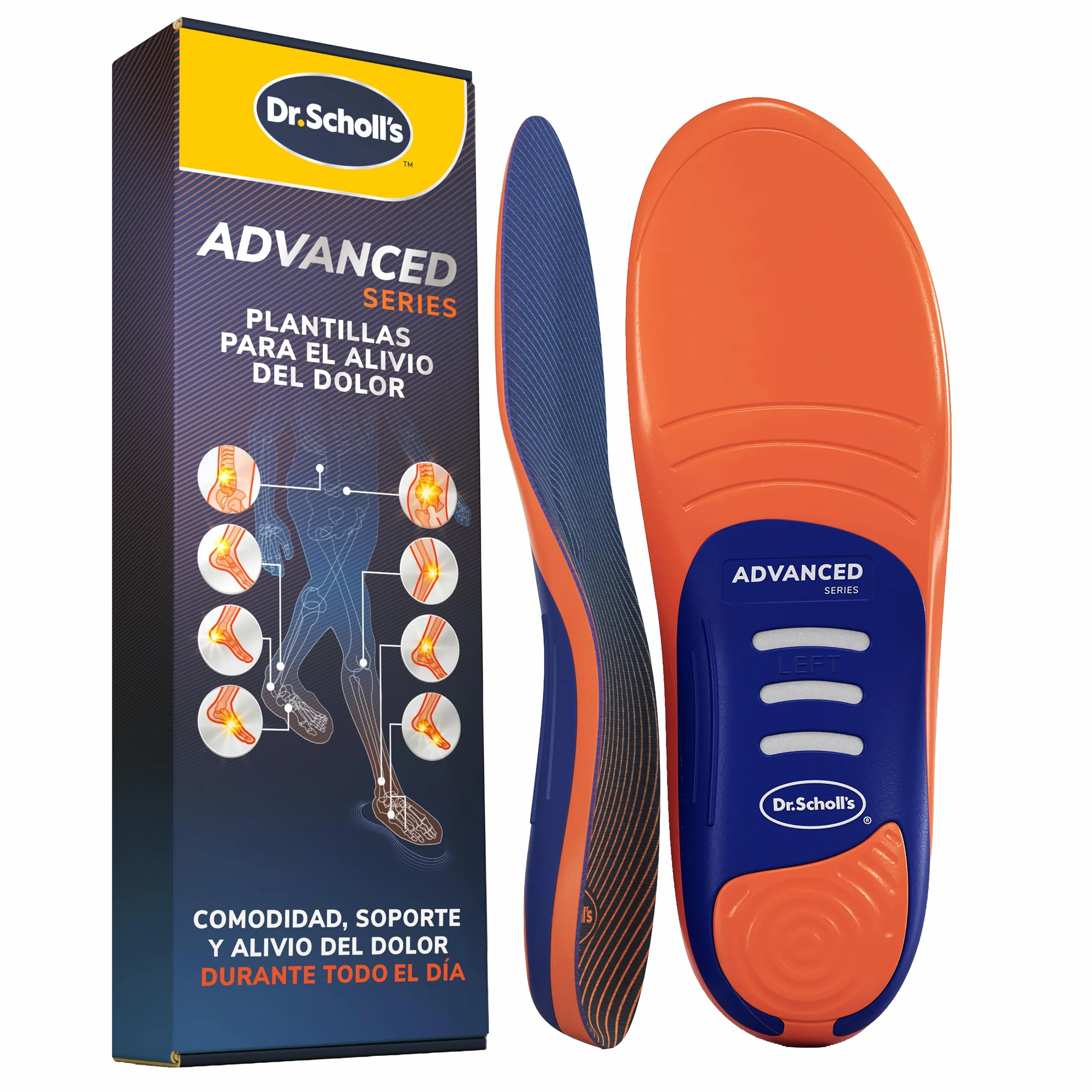 Dr. Scholl’s Advanced Pain Relief Plantillas Ortopédicas Hombres/Mujeres, resistentes para zapatos y botas, alivio fascitis plantar, soporte arco, pies planos, absorción impactos, soporta hasta 150kg