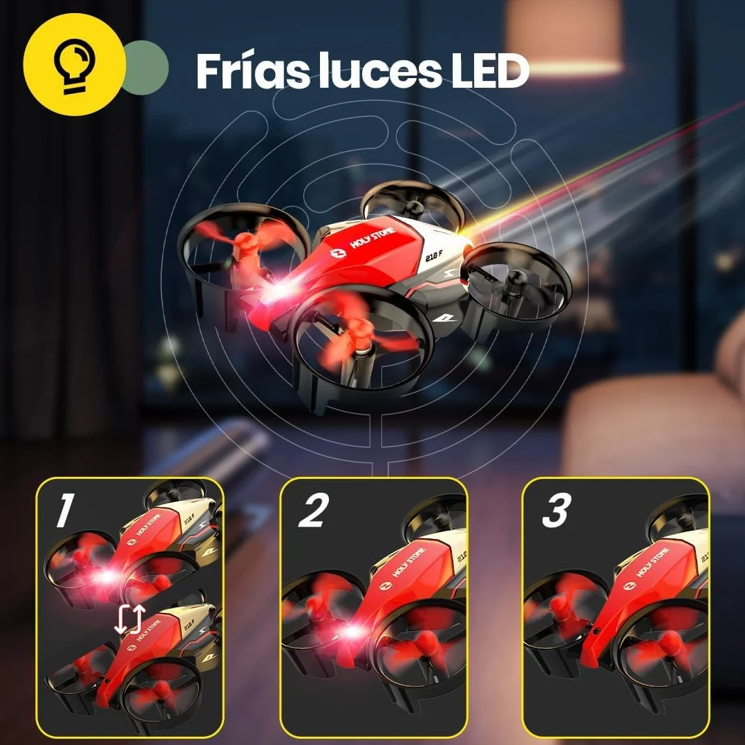 Holy Stone HS210F Mini Dron para Niños, Cuadricóptero RC 2 en 1 para Interior con Luces LED, Despegue/Aterrizaje, Giro 3D, 2 Baterías Modulares Seguras, Regalo para Niños y Niñas
