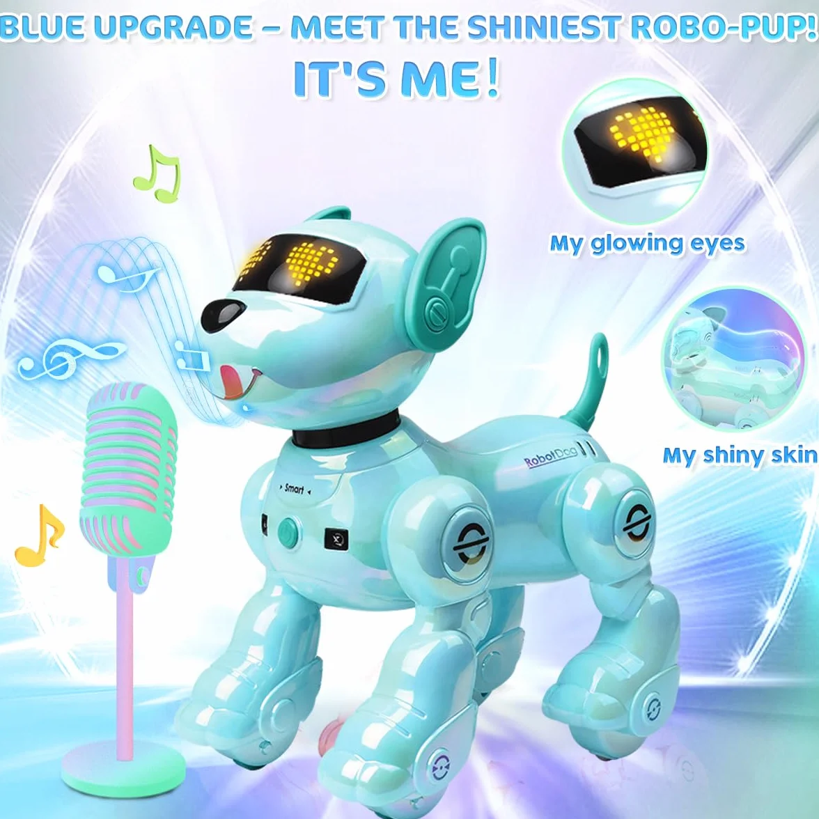 VATOS Perro Robot Recargable para Niños, Perro Robot con Control Remoto, Programable,17 Funciones Interactivas y Volumen Ajustable; Juguete de Cachorro Robot Que Canta y Baila, Regalo para Niños,Azul