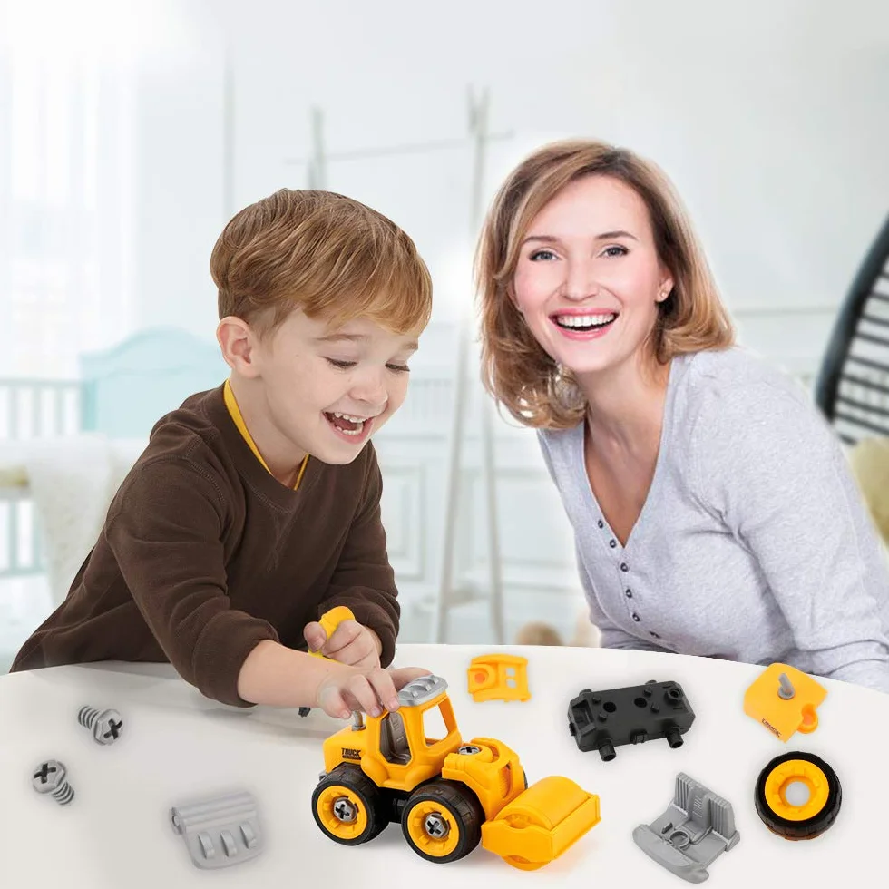 Juguete de Montaje para Coche, Camión y Excavadora Con Destornillador - Vehículos de Construcción Educativos de Bricolaje - Regalo para Niños y Niñas