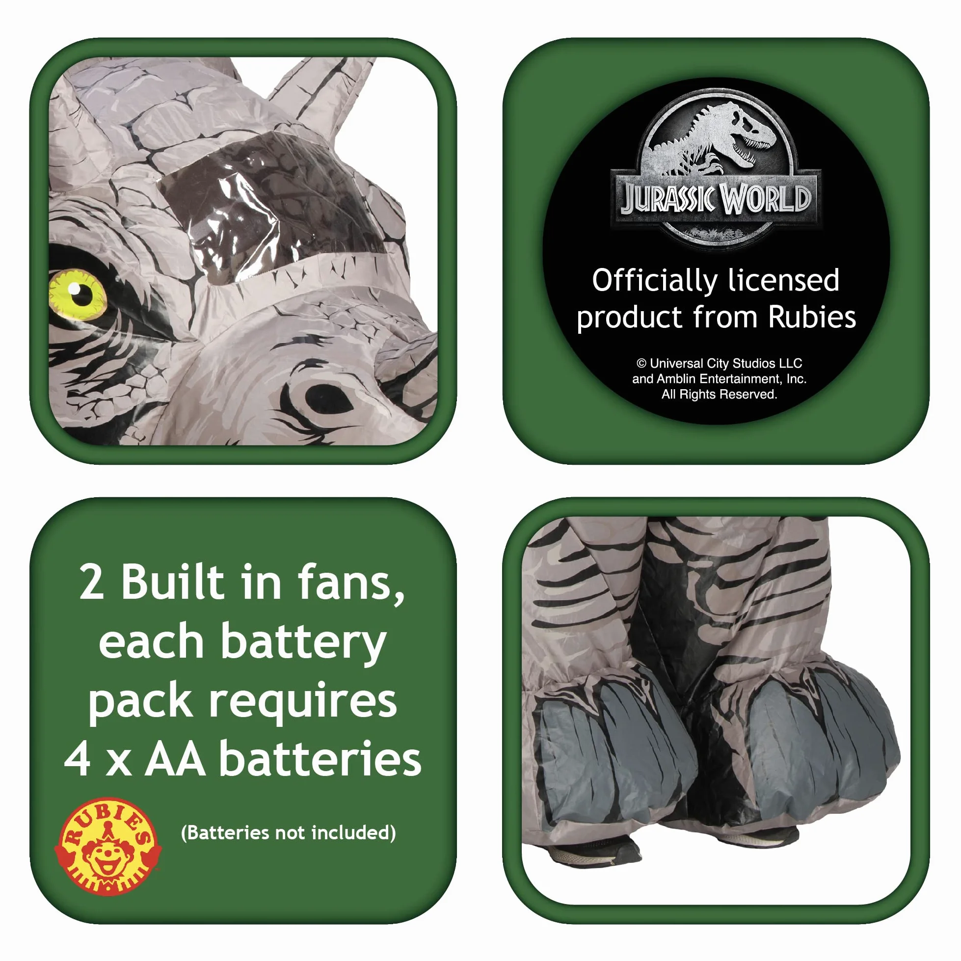 Rubies Disfraz oficial de dinosaurio inflable de Jurassic World Triceratops para adultos, talla única para Halloween