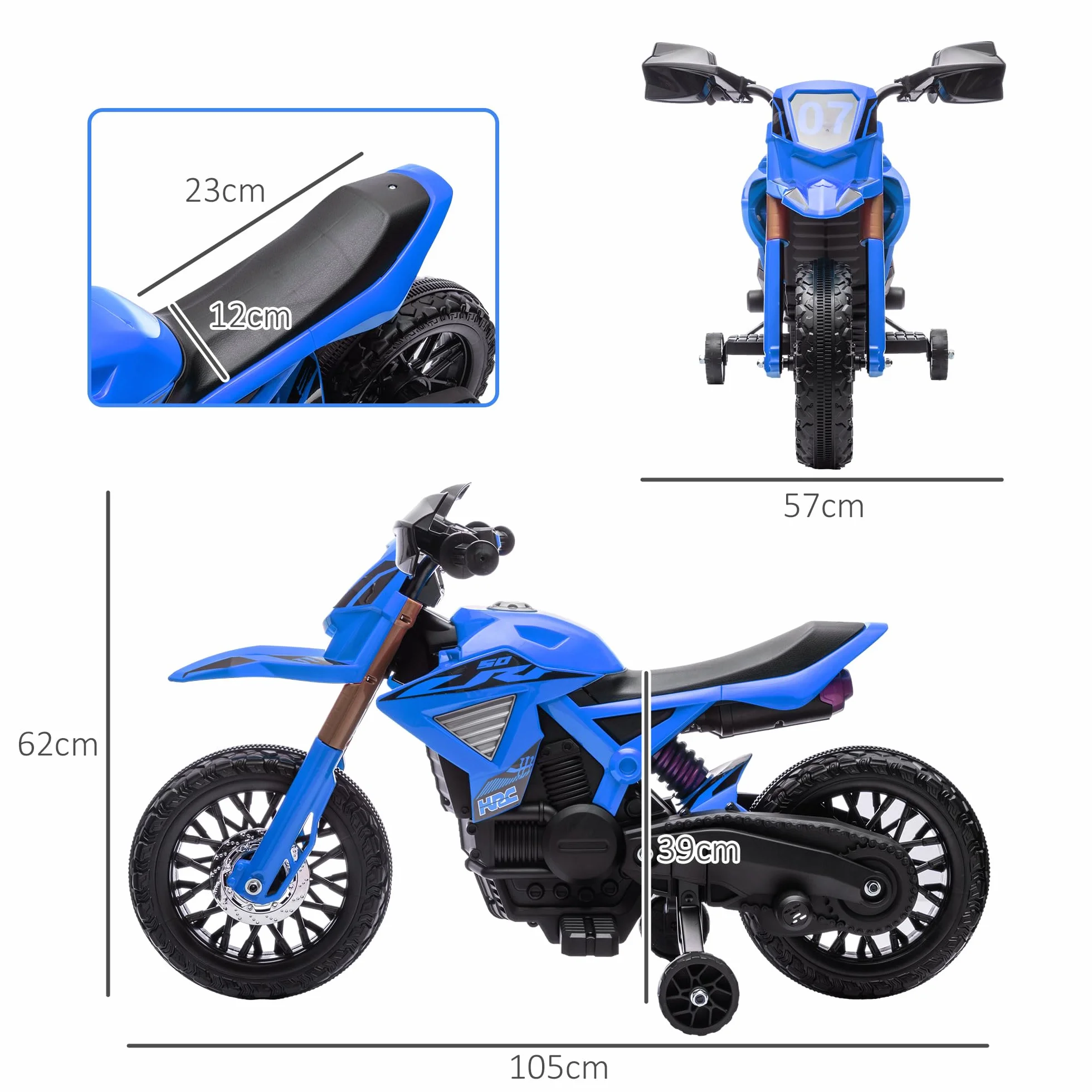 AIYAPLAY Moto Eléctrica para Niños 12V con Ruedas de Entrenamiento Acelerador Bocina Carga 30 kg Azul