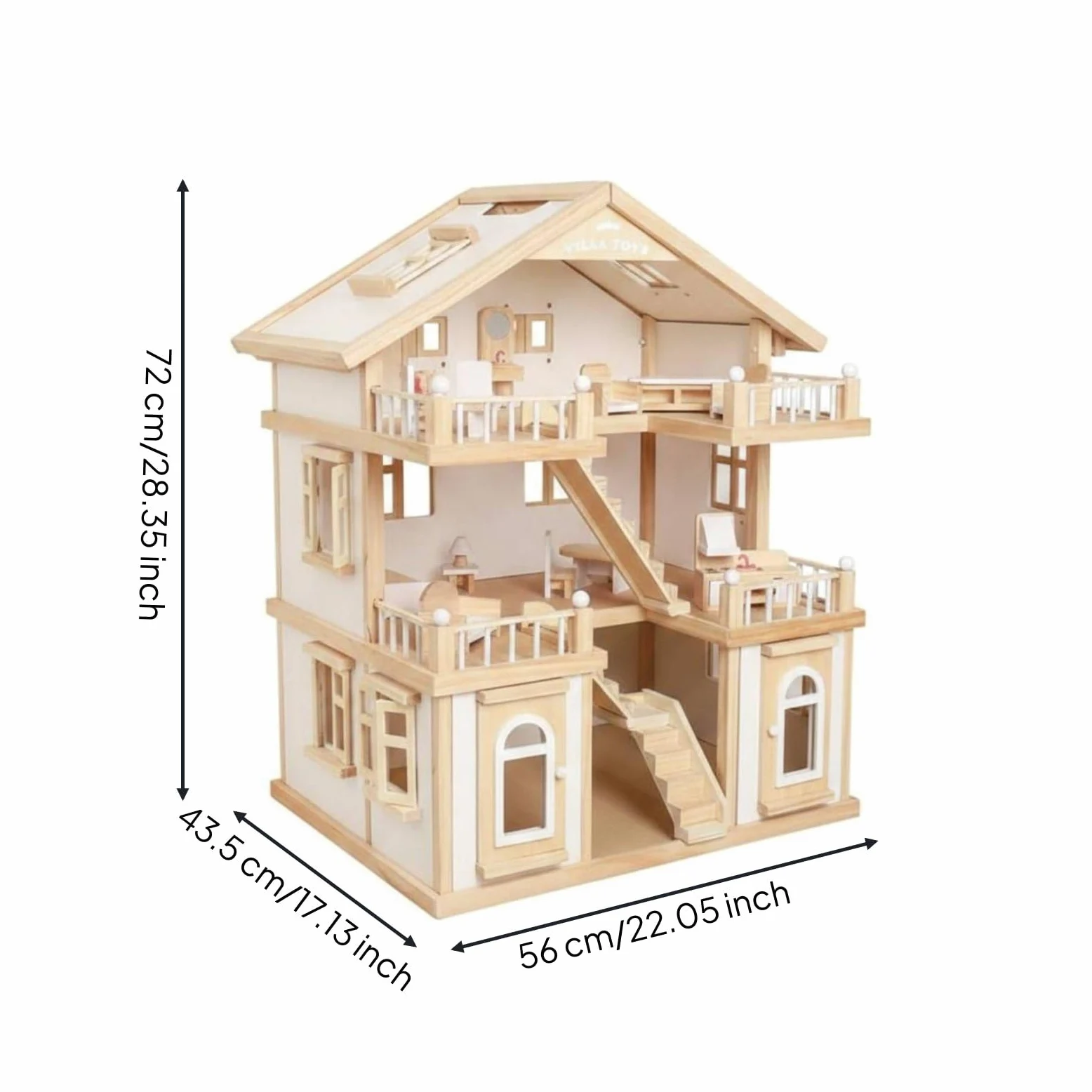 Casa de Muñecas de Madera Casa de Juego de Juguete Hogar en Miniatura Juego de rol Material de Madera con Detalles de Puertas y Techo Adecuada para Niños Educativa Hogar, Blanco