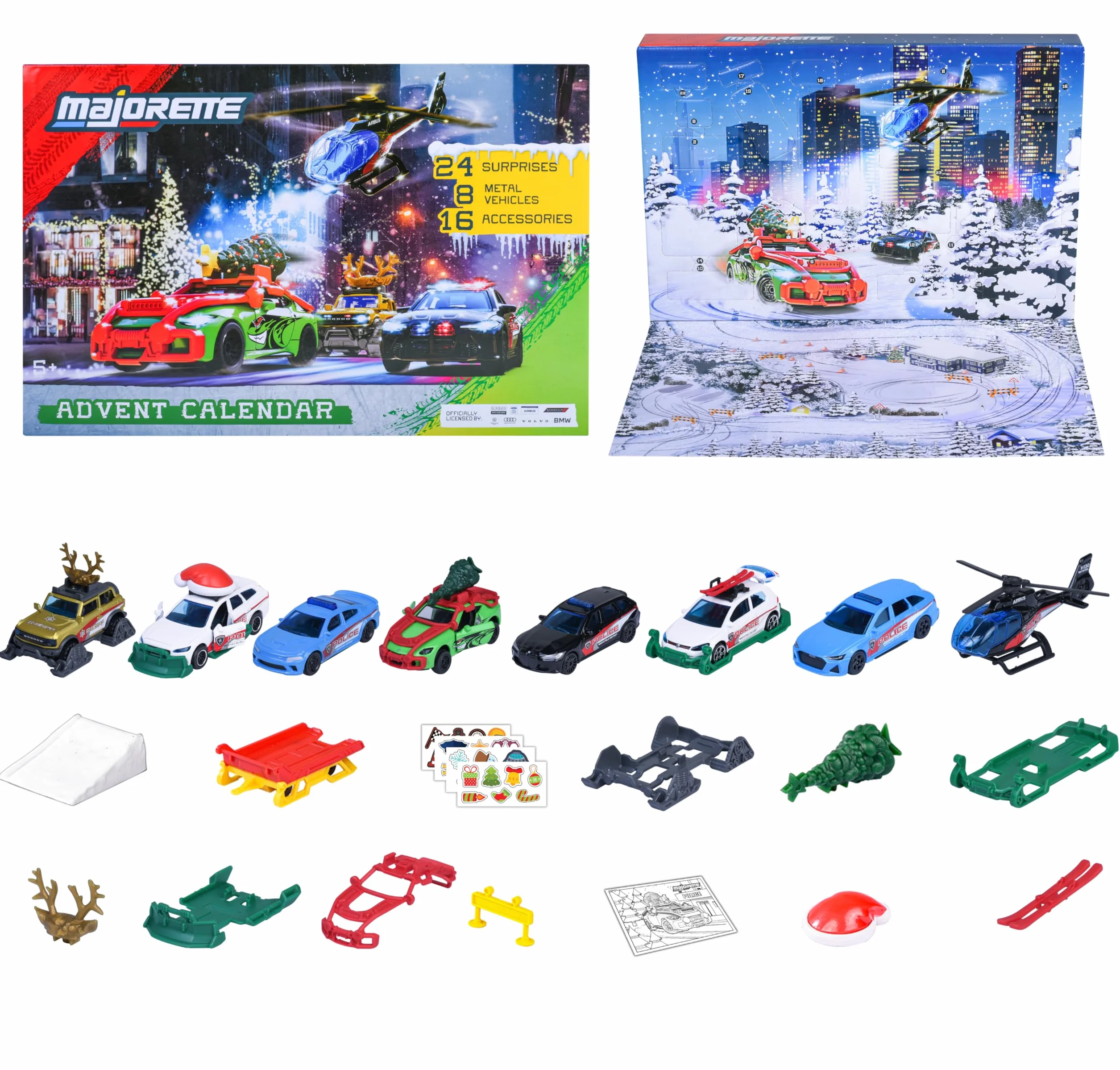 Majorette, Calendario de Adviento, Set de 8 Coches, Metal, 7,5 cm, Piezas de Taller, Accesorios Tuning, Pegatinas, Diorama Incluido, Caja Decorada, Ideal para Regalar, 3 años (8504107000)