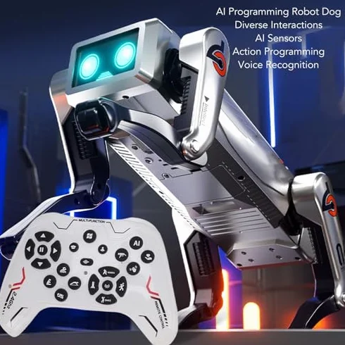 Perro Robot Programable, Control Remoto, Mascota Robótica Interactiva con IA para Niños y Adultos, con Música y Efectos de Luz para el Aprendizaje Stem