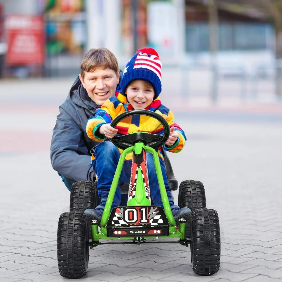 RELAX4LIFE Go Kart para Niños Con Freno de Mano y Asiento Ajustable, Coche de Pedales Con Ruedas Antideslizantes, 3-6 Años, Regalo, Carga 30kg (Verde)