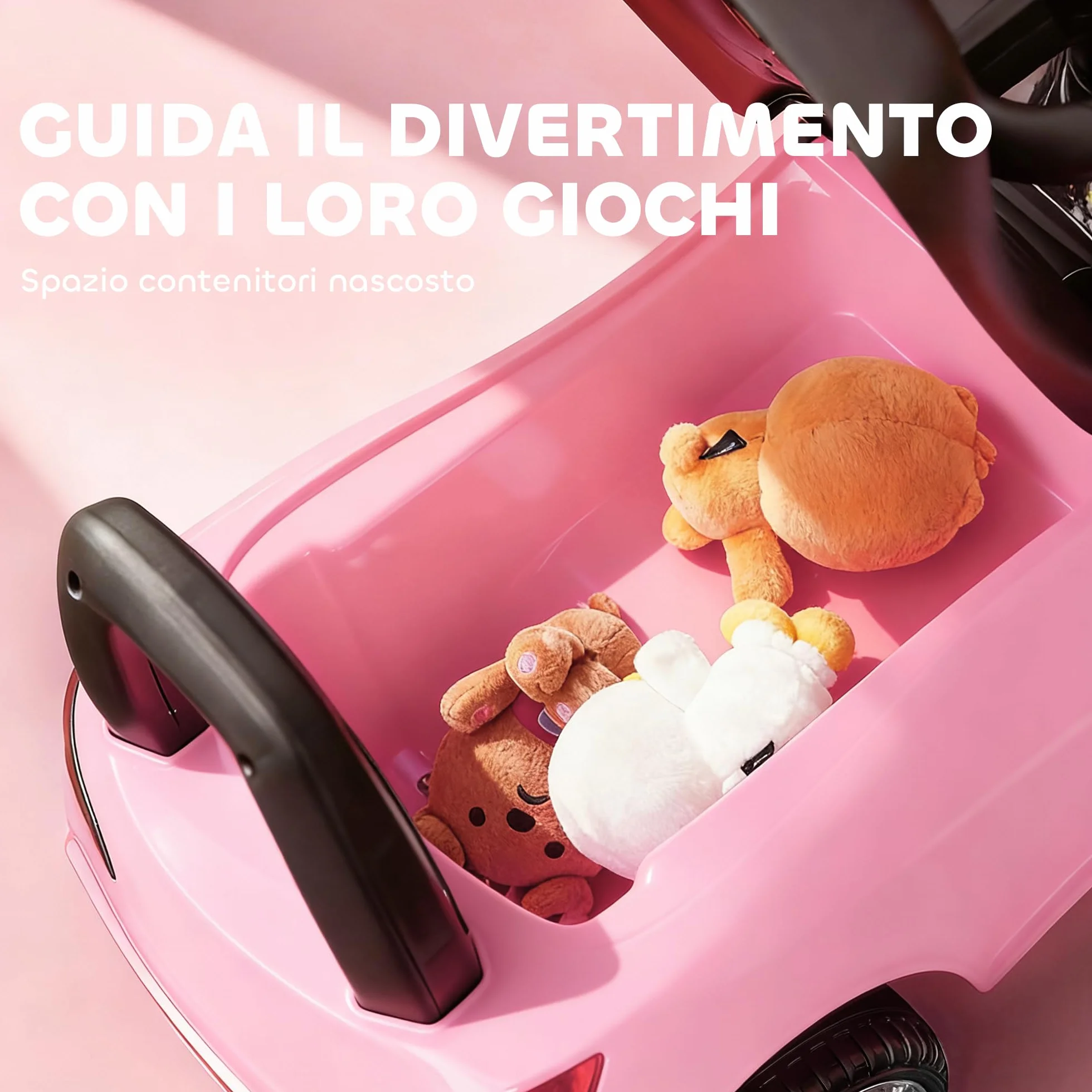 HOMCOM Coche Correpasillos para Niños de 18-36 Meses Andador Correpasillos con Faros Música Bocina Volante Espacio de Almacenaje y Asa para Empujar 63,5x28x36 cm Rosa