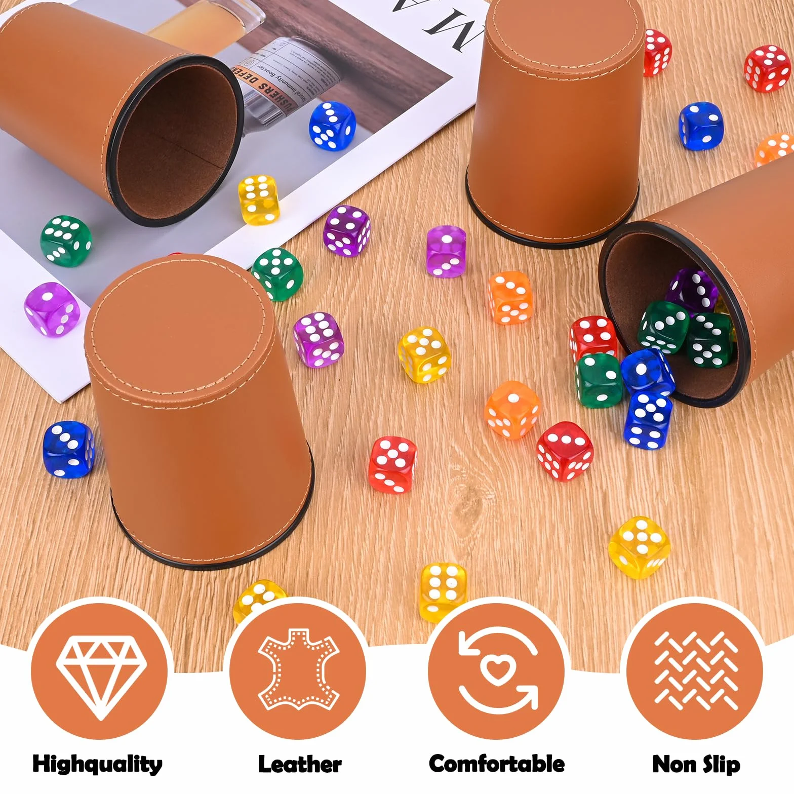 Cubilete Dados Poker, Juego de Dados, 6 Cubiletes Y 36 Dado, Taza de Dados de Cuero, para Juegos De Fiesta Interactivos, Juguetes para Lanzar (Marrón)