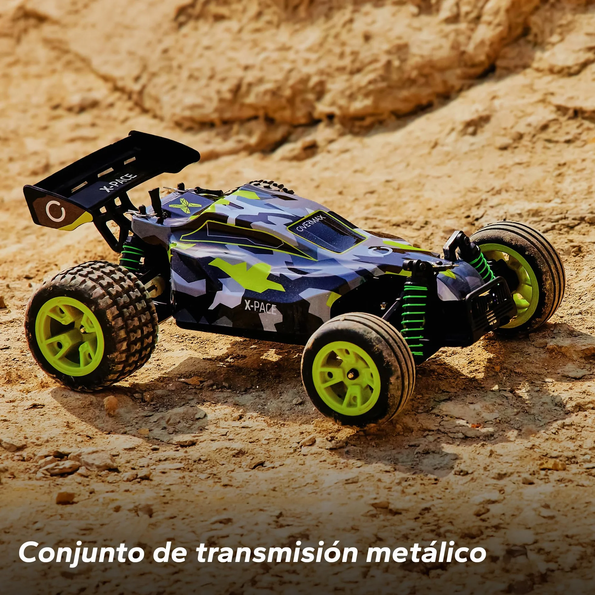 Overmax X-Pace RC Plane 4x4 Speed Tracción 45kmh Alcance 100 Metros Suspensión de Resorte Independiente Luces LED Big Car Conducir sin Cargar: 30 Minutos