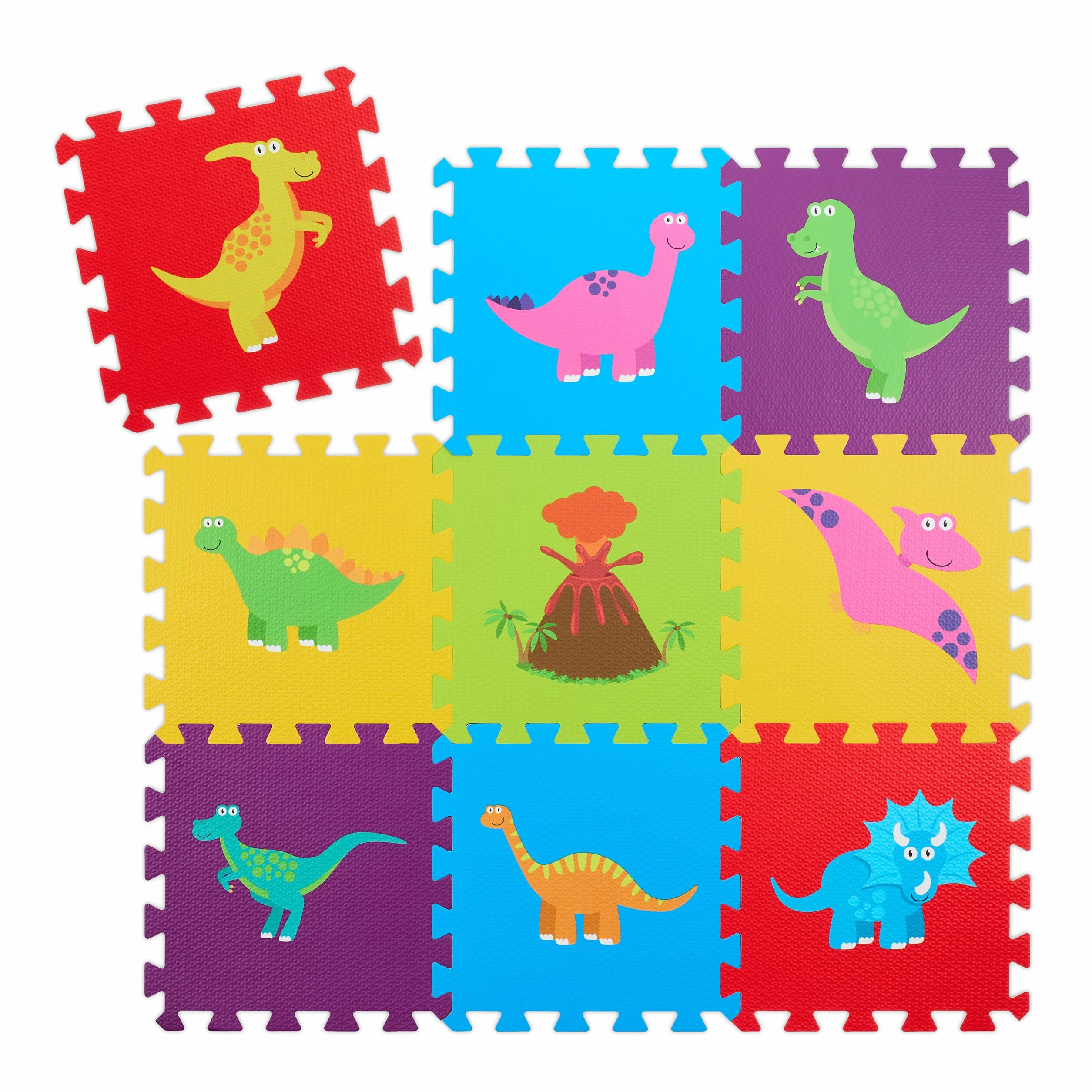 Relaxdays Alfombra Puzzle, Alfombrilla de Juego 3 x 3, Dinosaurios, Esterilla Gateo, Gomaespuma sin BPA, Multicolor, 86x86cm