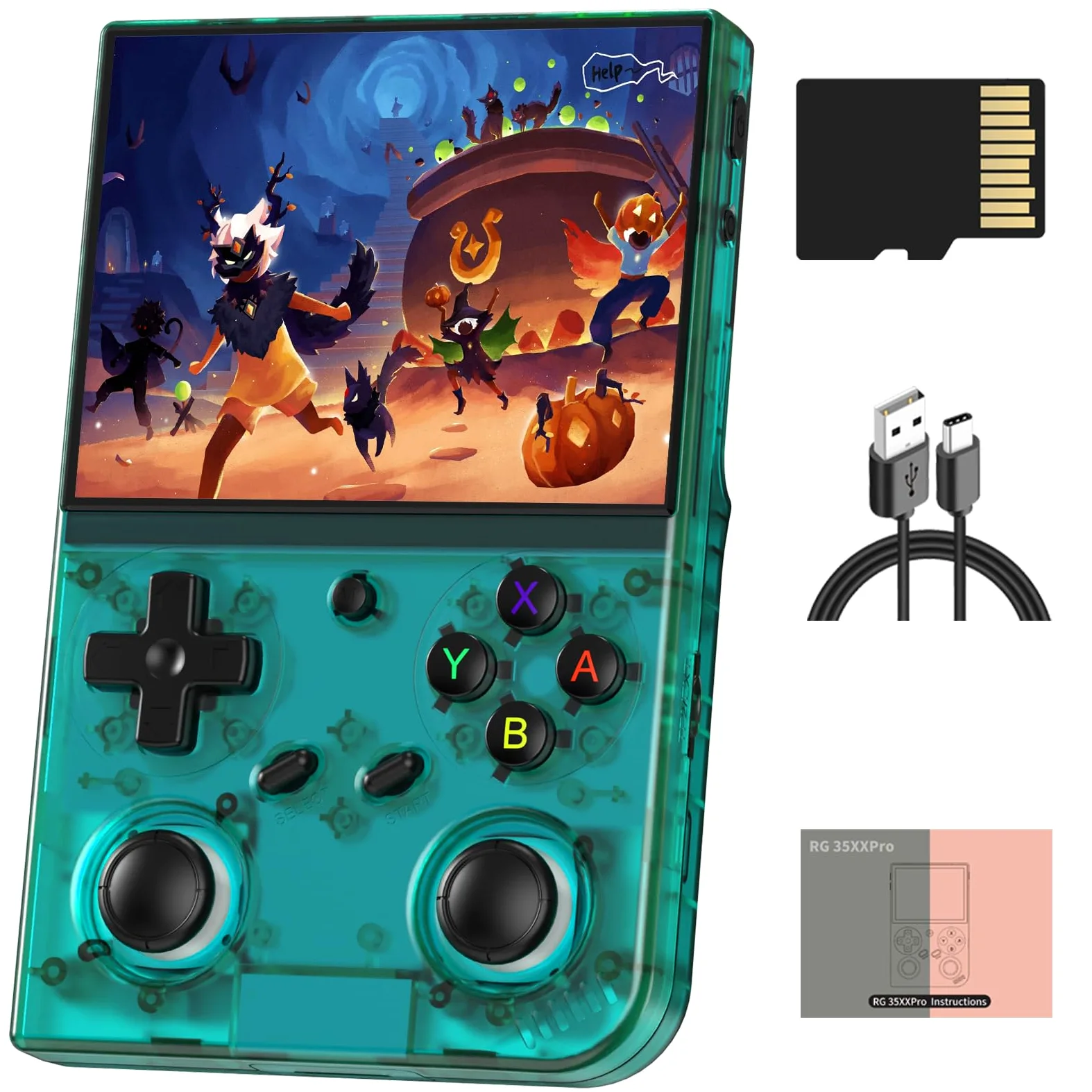 RG35XX Pro - Consola de juegos de mano retro de 3.5 pulgadas, pantalla IPS de 64 GB, tarjeta RG35XX Pro Linux OS, batería de 3200 mAh, compatible con Bluetooth, WiFi, RG35XXPro, color verde azulado T