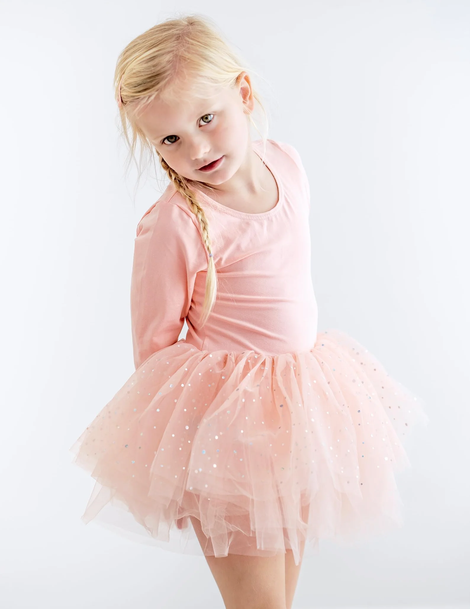 Arshiner Vestido de Tutú de Ballet para Niñas Malla de Manga Larga 4 Capas Falda Brillante Traje de Baile 2-11 años