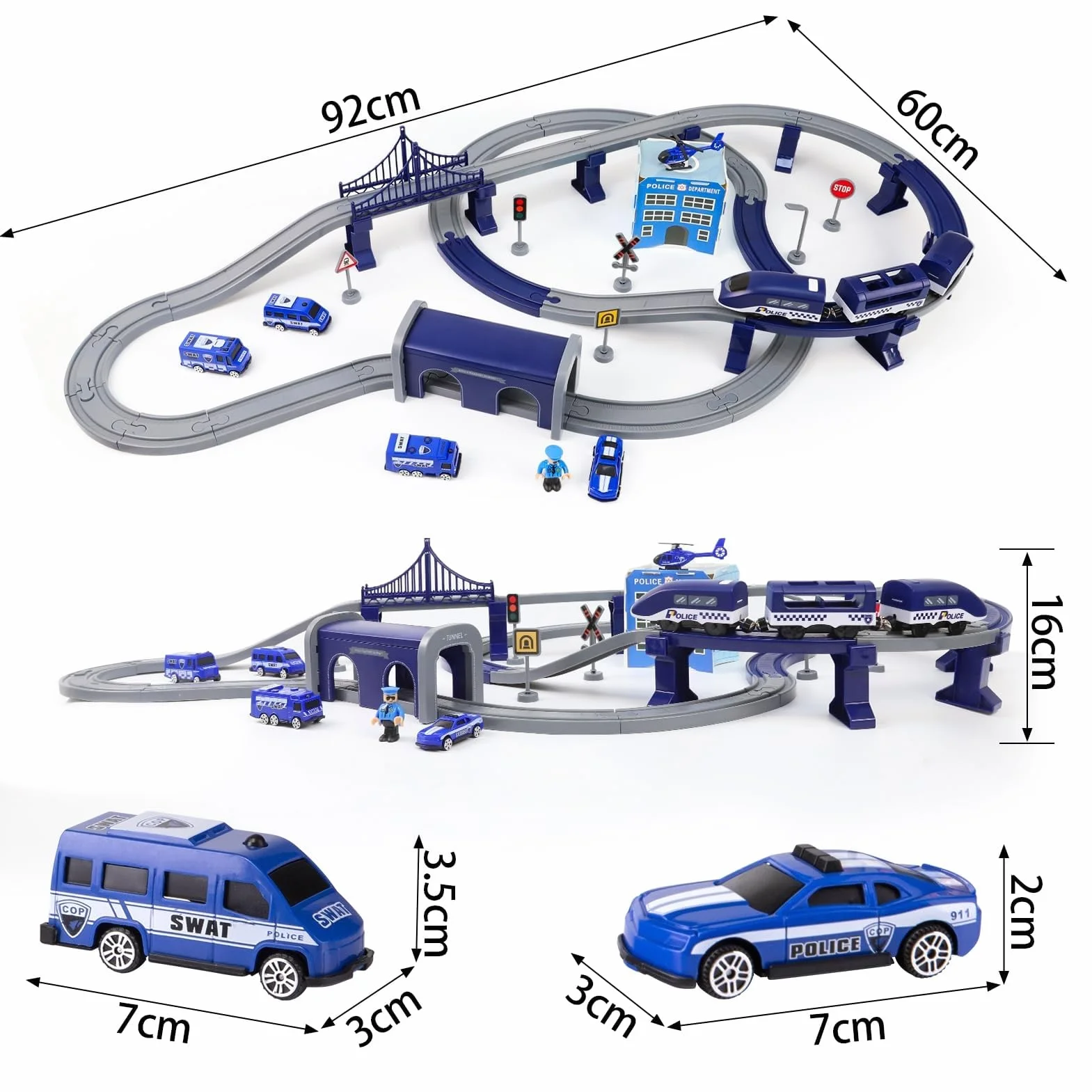 Wdmiya Tren Eléctrico para Niños, Tren Juguete con 92 Piezas, Vehículos de Construcción y Juego de Pistas Flexible, Regalo Niño para Navidad o Año Nuevo, Niños de 3 4 5 6 7 Años