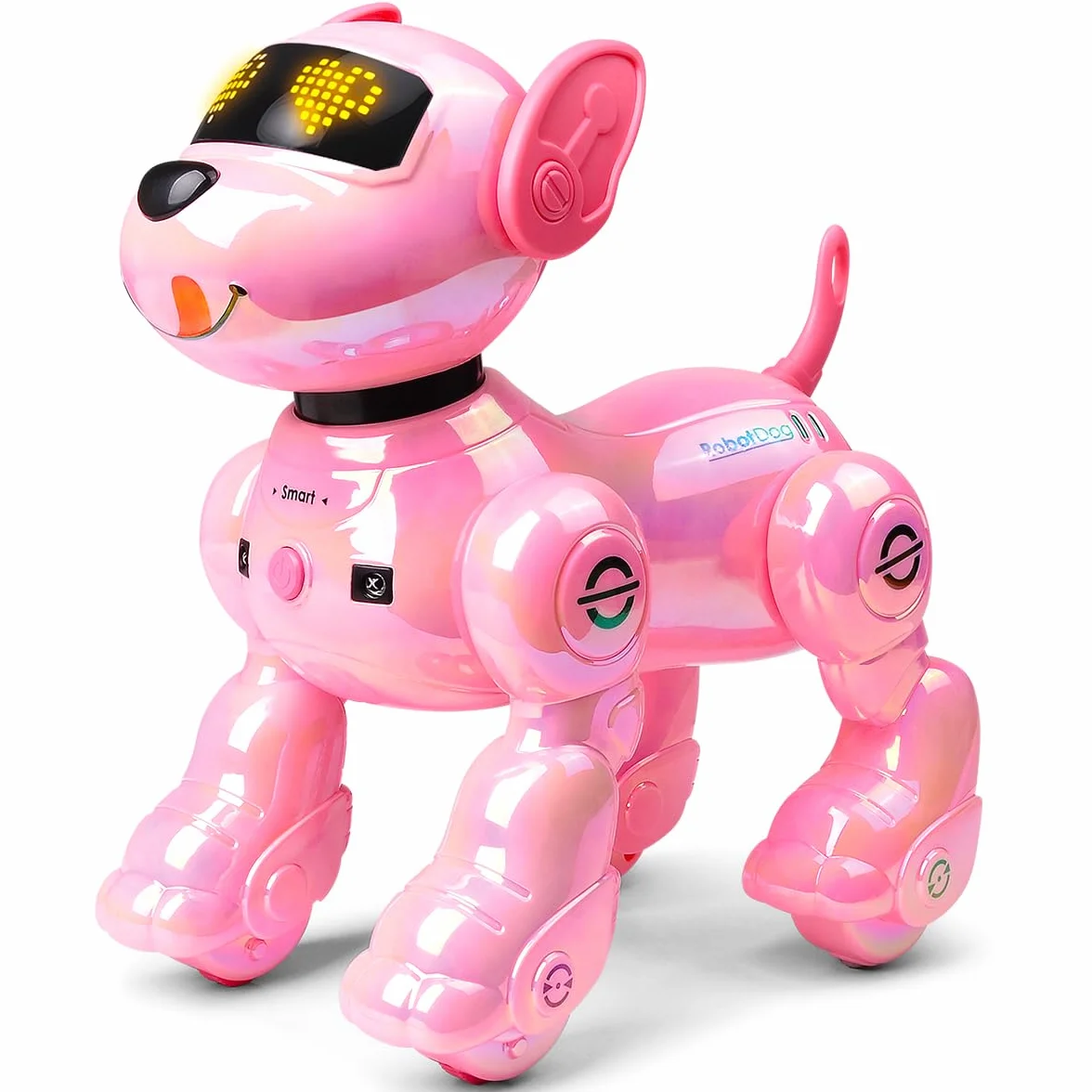 VATOS Perro Robot Recargable para Niños, Perro Robot con Control Remoto, Programable,17 Funciones Interactivas y Volumen Ajustable; Juguete de Cachorro Robot Que Canta y Baila, Regalo para Niñas,Rosa