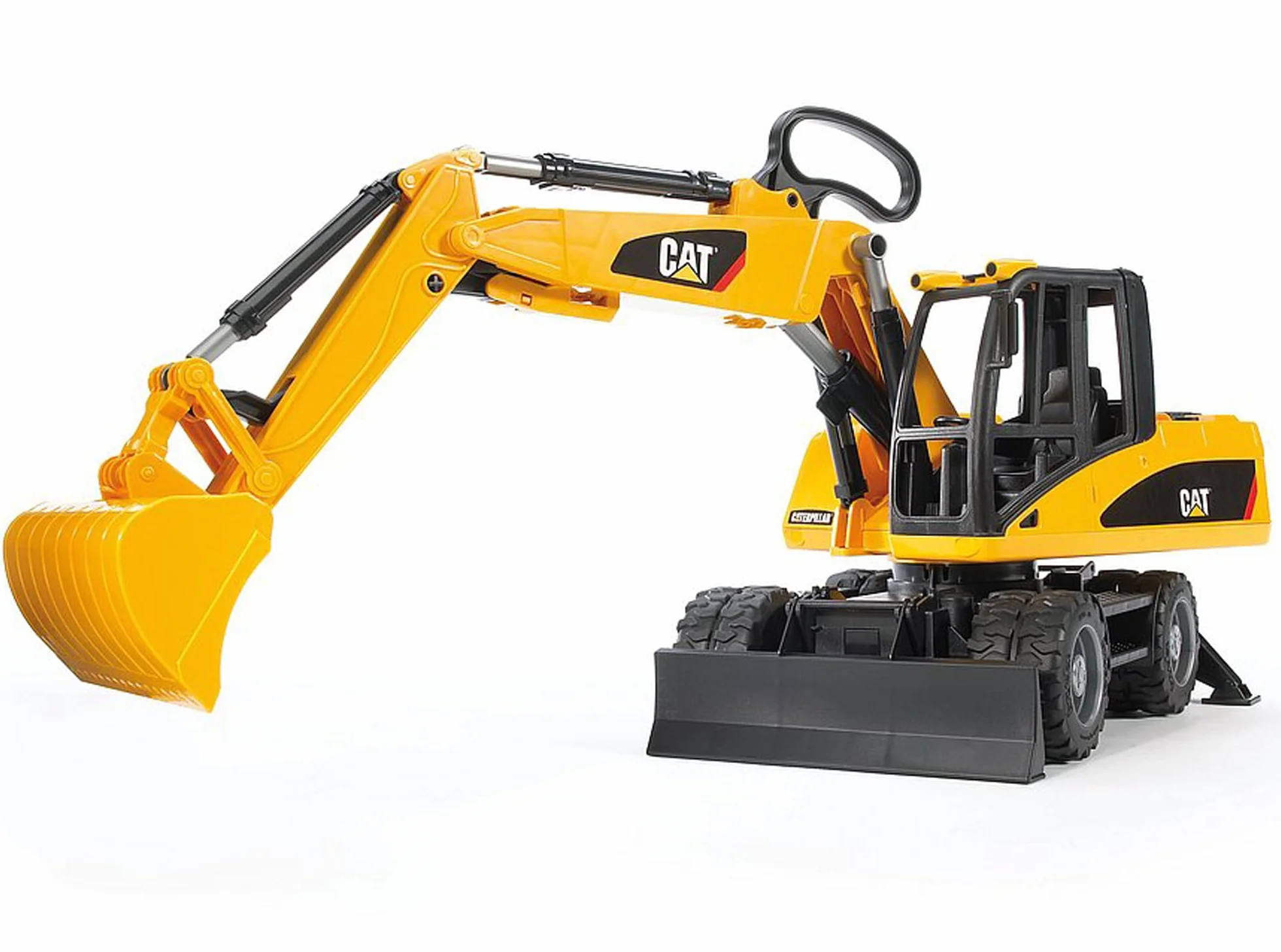 bruder 02445 - Excavadora de ruedas Cat - 1:16 Obra, Vehículo de construcción, Excavadora de cuchara, Trabajador, bworld, Máquina de construcción, Juguete