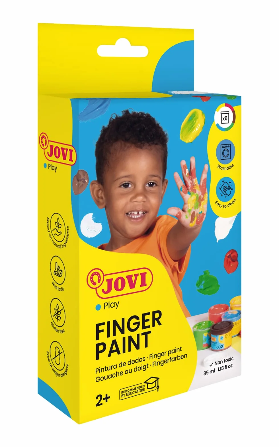 Jovi - Pintura de dedos - estuche de 6 botes de 35 ml - a partir de 2 años | Ingredientes naturales - sin gluten