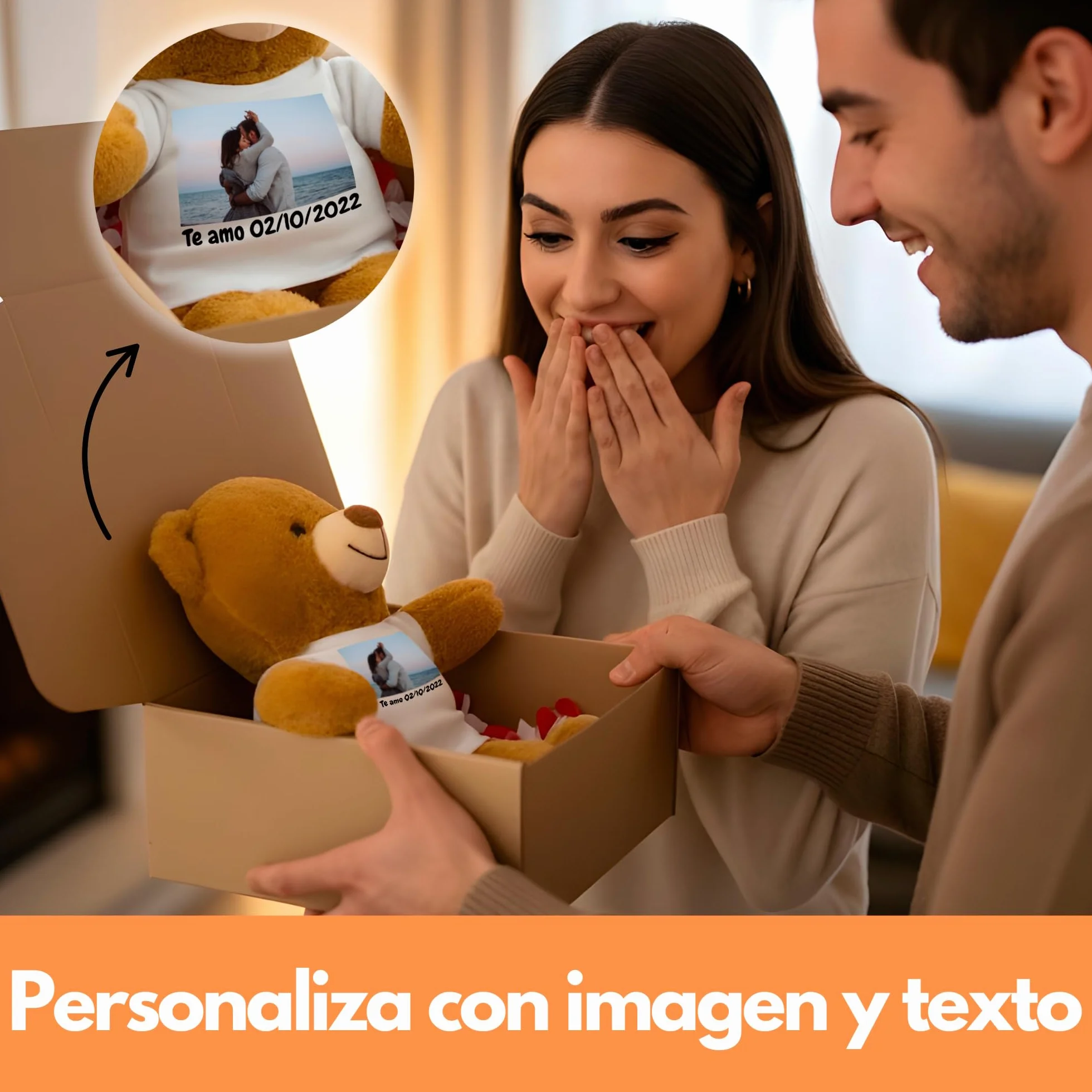 Peluche Personalizado con Foto en Cajita Decorada Regalo para Mujer y Hombre MARRÓN