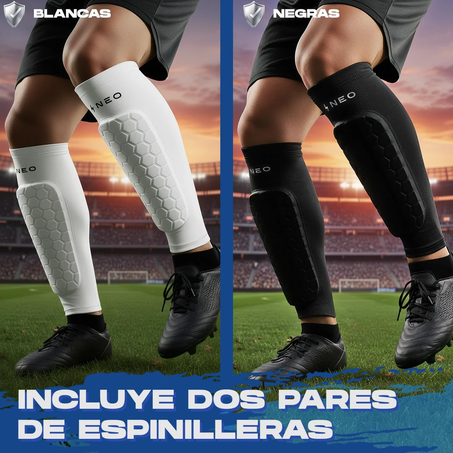 Espinilleras Fútbol Premium Protección Pantorrilla Transpirable Antigolpes Adultos Niños