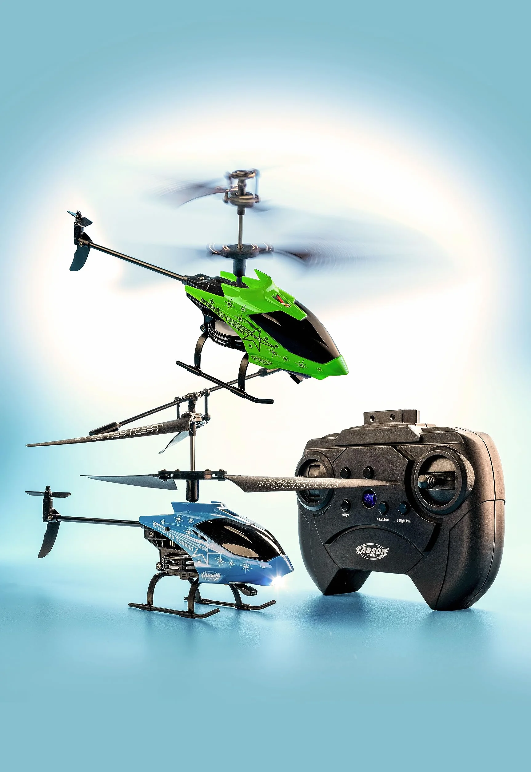 Carson 500507164 Starter Tyrann 230 IR 2 canales RTF Cyan Helicóptero, helicóptero, para principiantes, helicóptero RC, juguete a control remoto