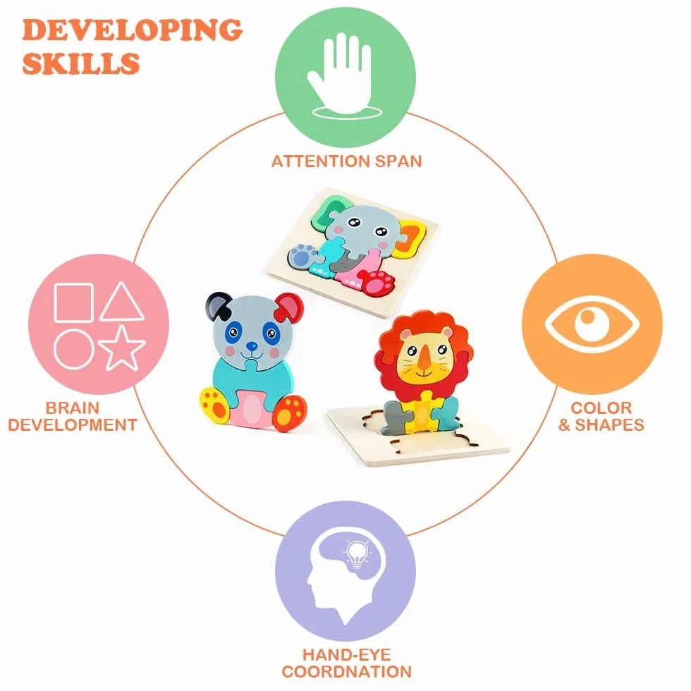 HOTUT Puzzles de Madera de Animales para Niños,6pcs Rompecabezas Puzzle Juguetes Bebes,Puzzles de Madera Juguetes Bebes, Montessori Puzzle Bebe Infantiles,para Niños