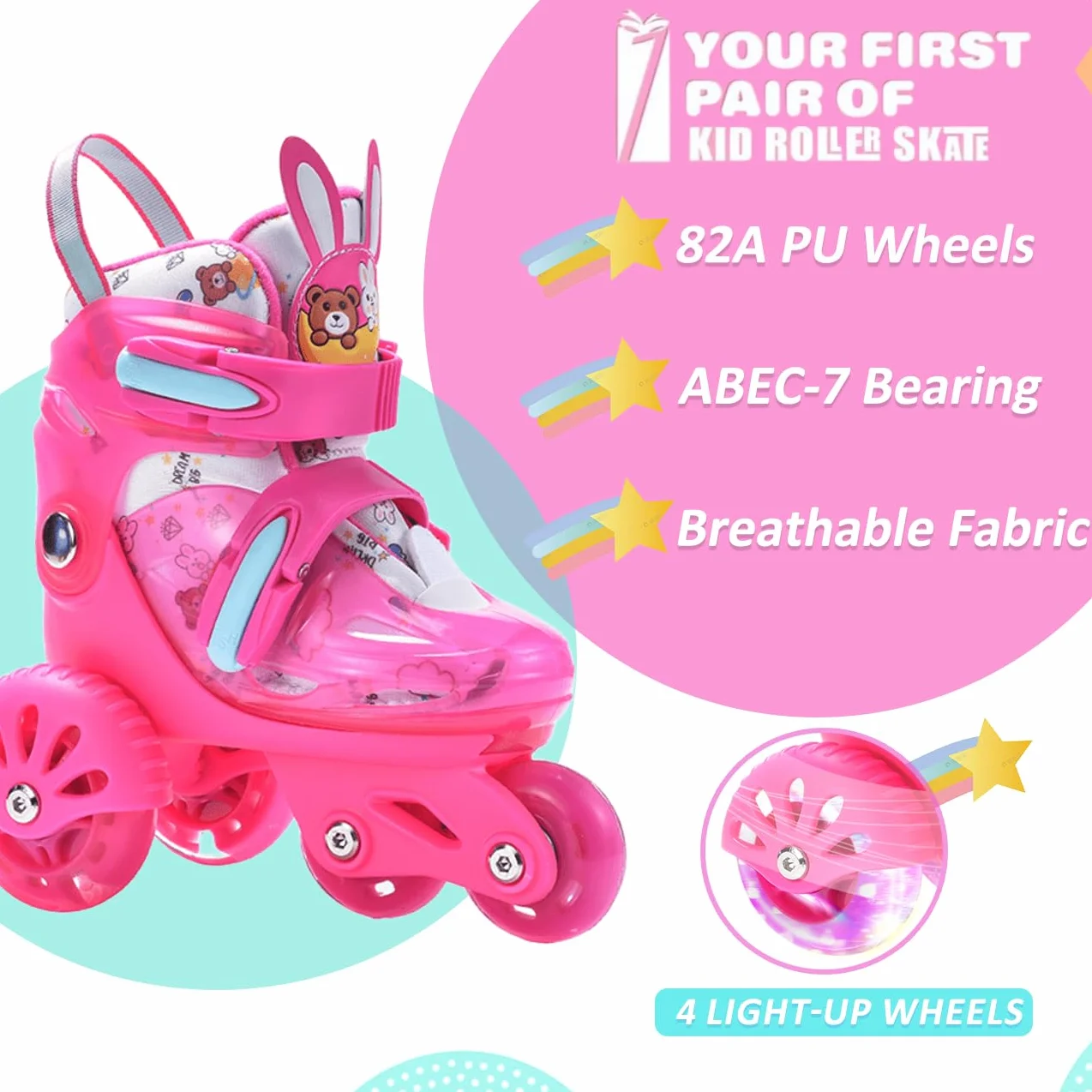 ERNAN Patines Roller Ajustables para Niños con Ruedas Luminosas