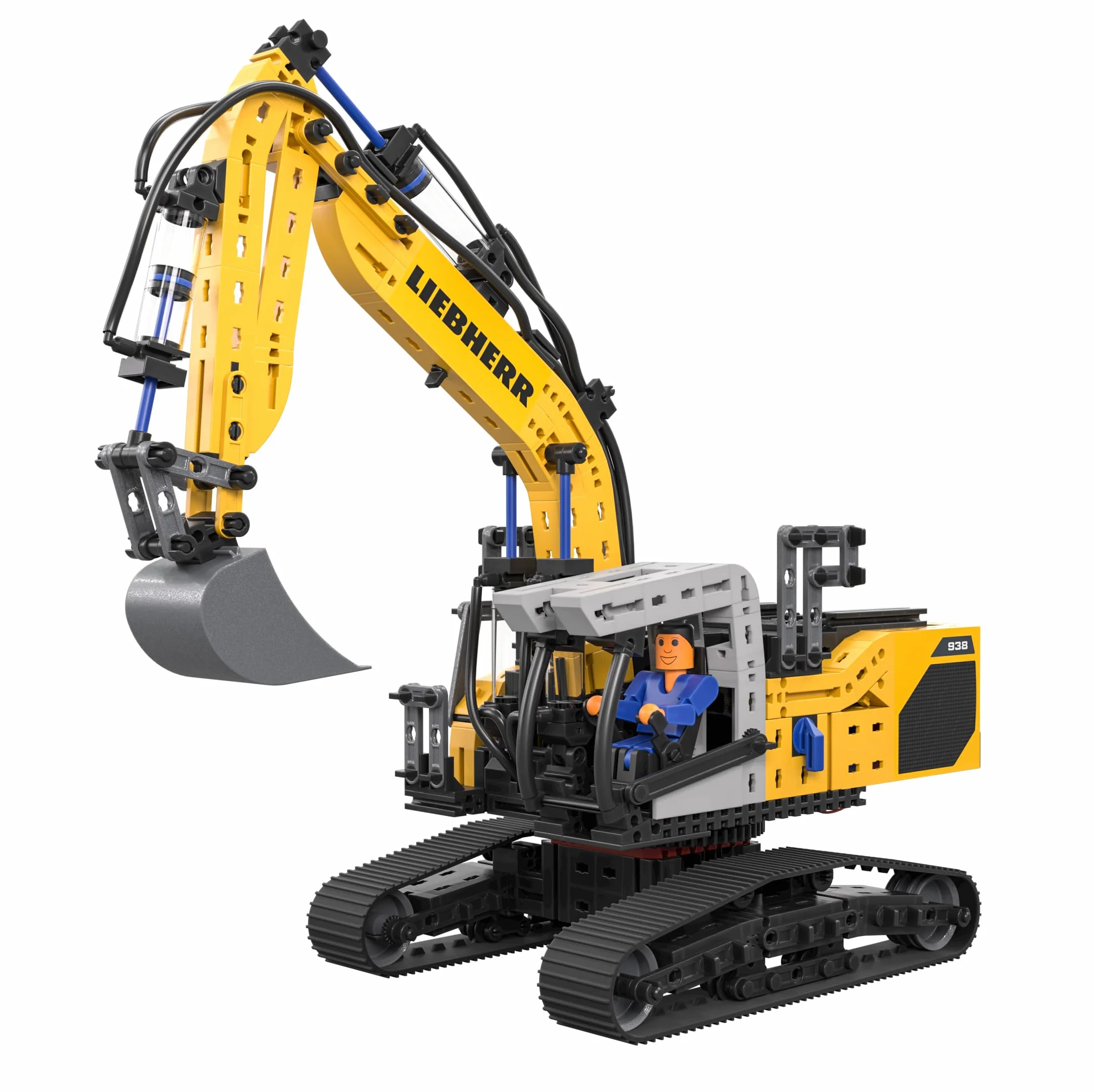 fischertechnik 576450 Liebherr R938 Excavadora Neumática – Kit de construcción Realista para niños Desde 10 años y Adultos, 689 Piezas, Amarillo
