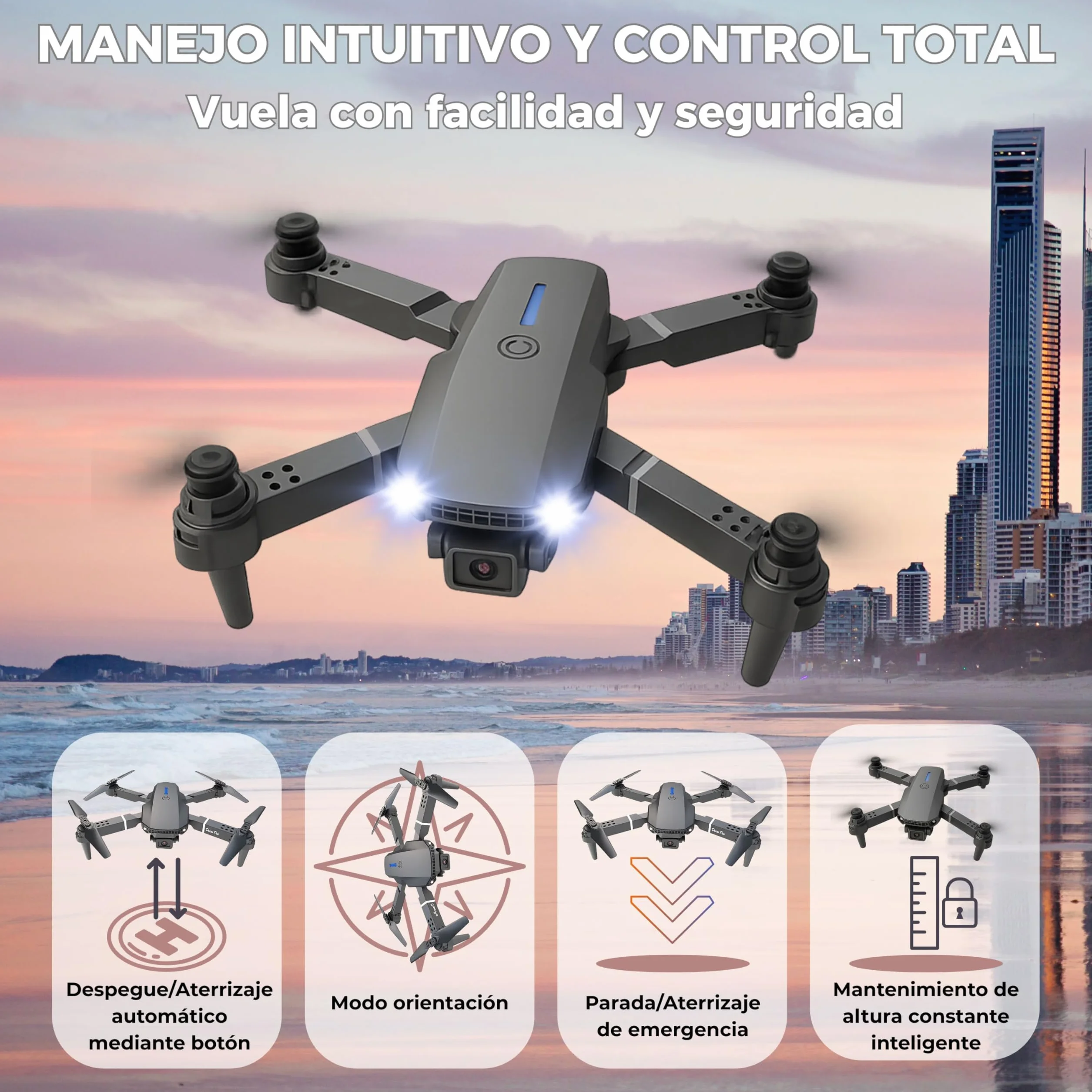 Dron con Camara 720p y 3 Modos de Potencia. Dron para Principiantes con 2 Baterías y 20 Minutos de Vuelo. Drone con Fácil Manejo desde App Gratis. Dron para Niños y Adultos Fácil de Volar con Giros 3D