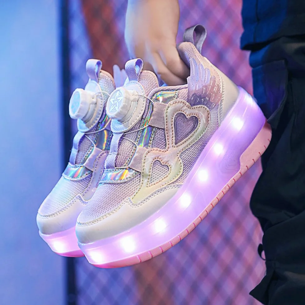 Mateju Zapatos con Ruedas para Niñas, Patines con Dos Ruedas Retráctil, Zapatillas Brillantes Moda