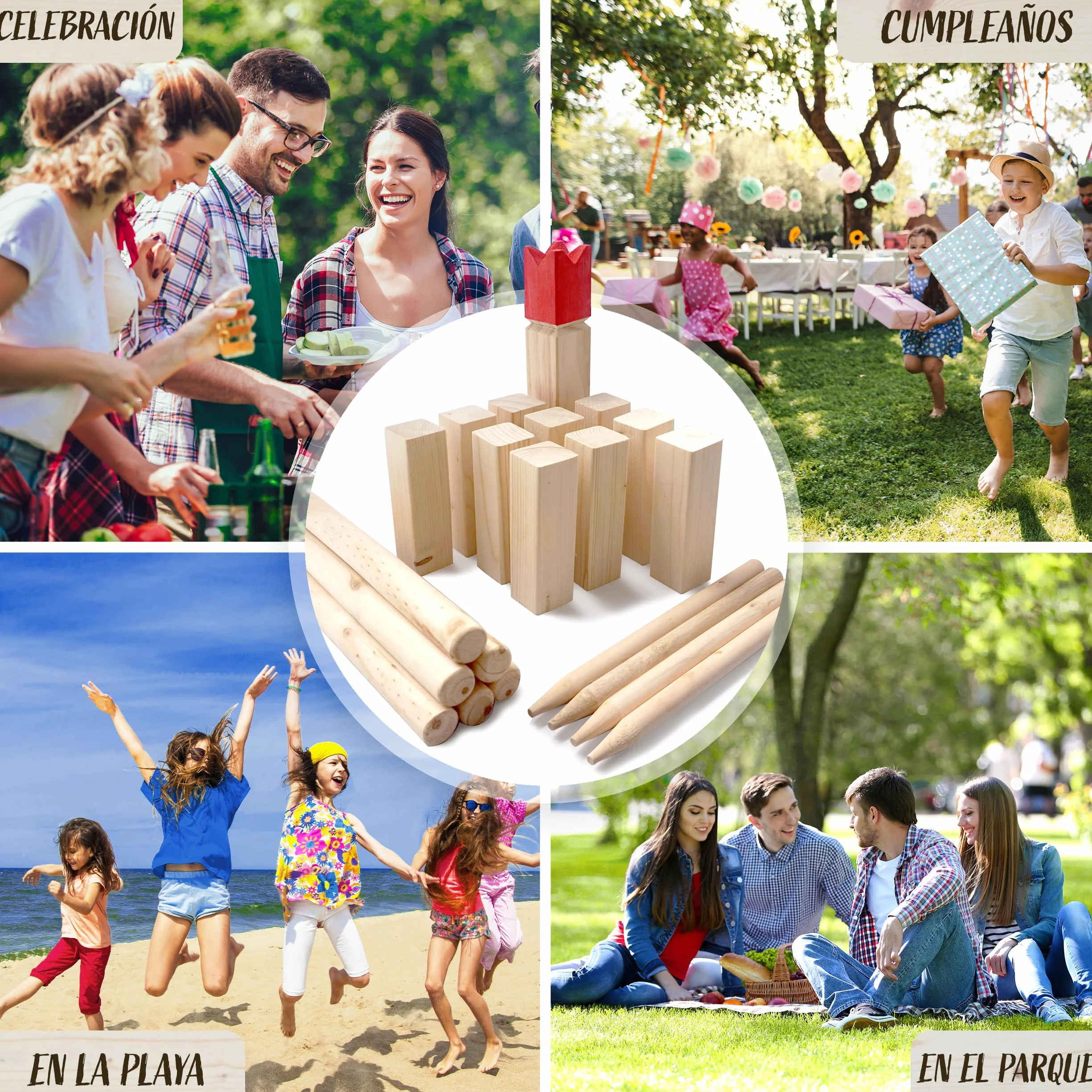 Ocean 5 Juego Kubb Original de Escandinavia – Ajedrez Vikingo con Corona Azul – Juegos Exterior Niños y Adultos – Juegos Infantiles Exterior para Lanzamientos - Juego Habilidad Adultos y Niños