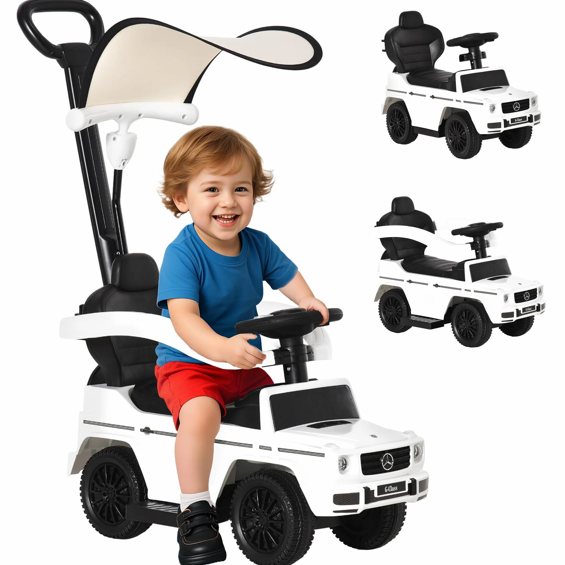 HOMCOM Correpasillos para Niños con Licencia Mercedes G350 Coche Correpasillos para Niños de 1-3 Años con Bocina Capota Extraíble y Barandilla Carga 25 kg 85,5x40,5x95 cm Blanco