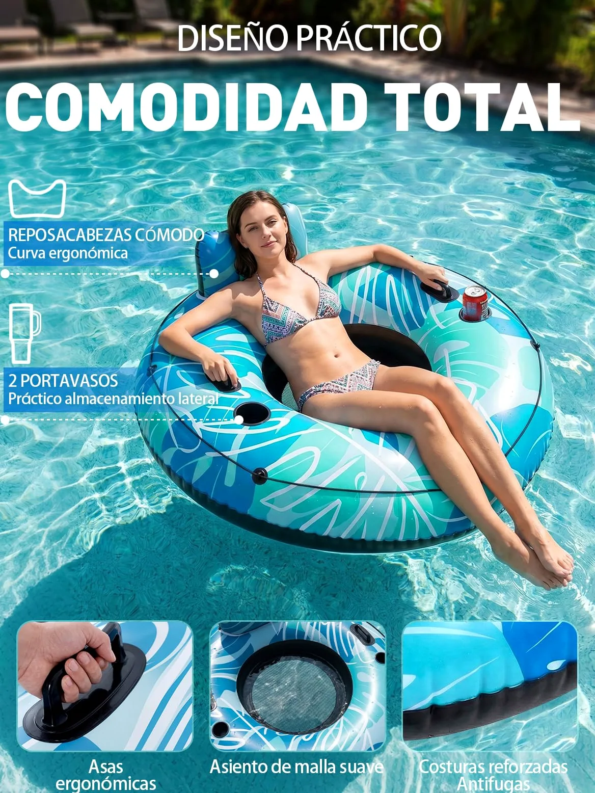 SOLAVERO Flotadores Inflables para Piscina, Inflable Flotador Adulto con 2 Asas y Portavasos, Silla Flotante, Sillon Hinchable para Fiesta Veraniega en Piscina